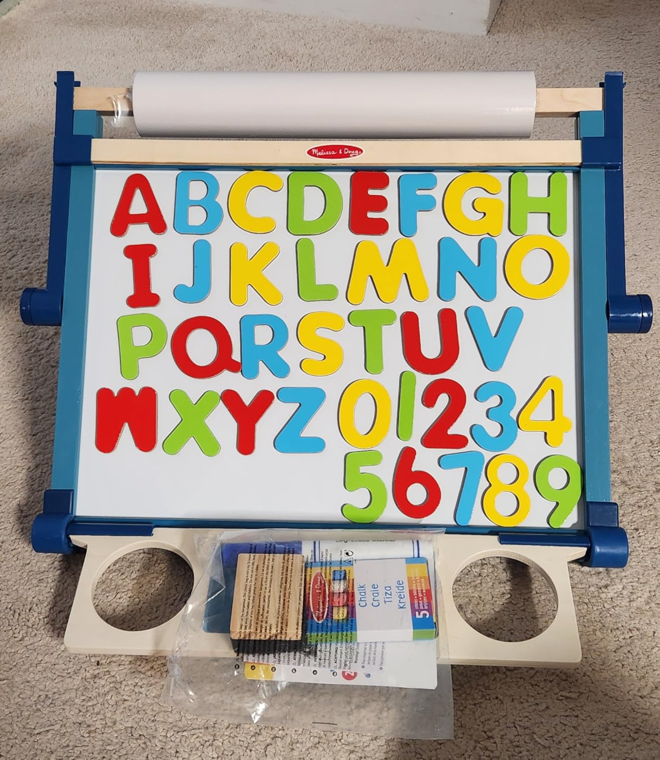 Melissa & Doug Magnetic Tabletop Easel, Deluxe Double-Sided Wooden Art Set with Chalkboard, Dry-Erase Board, Paper Roll Holder, Magnets & Art Supplies, Preschool Learning Toys for Kids Ages 3+ customer photo 2