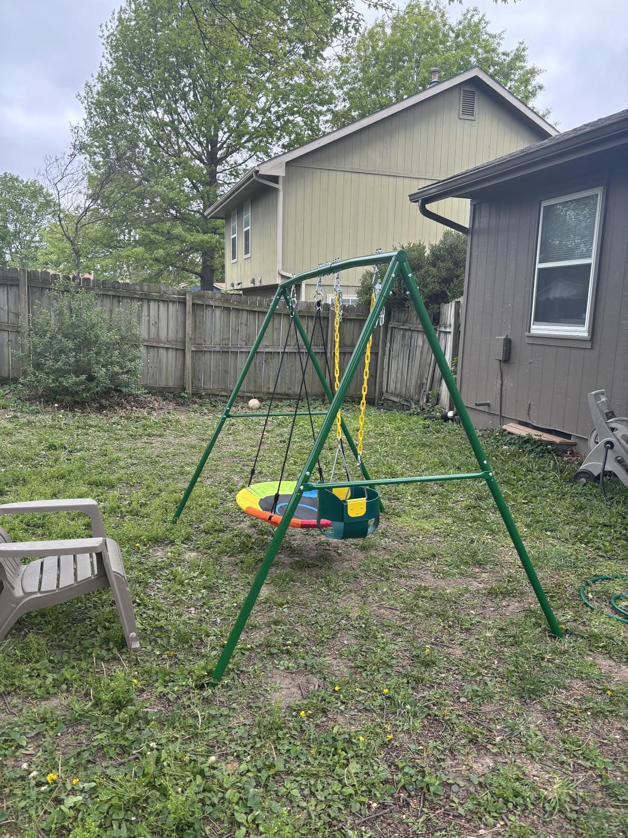 Trekassy 440lbs Capacity Swing Sets for Backyard - 2 Seat Outdoor Playset with Saucer & Belt Swing, Heavy-Duty A-Frame Metal Stand for Kids Family Fun (Patented) customer photo 2