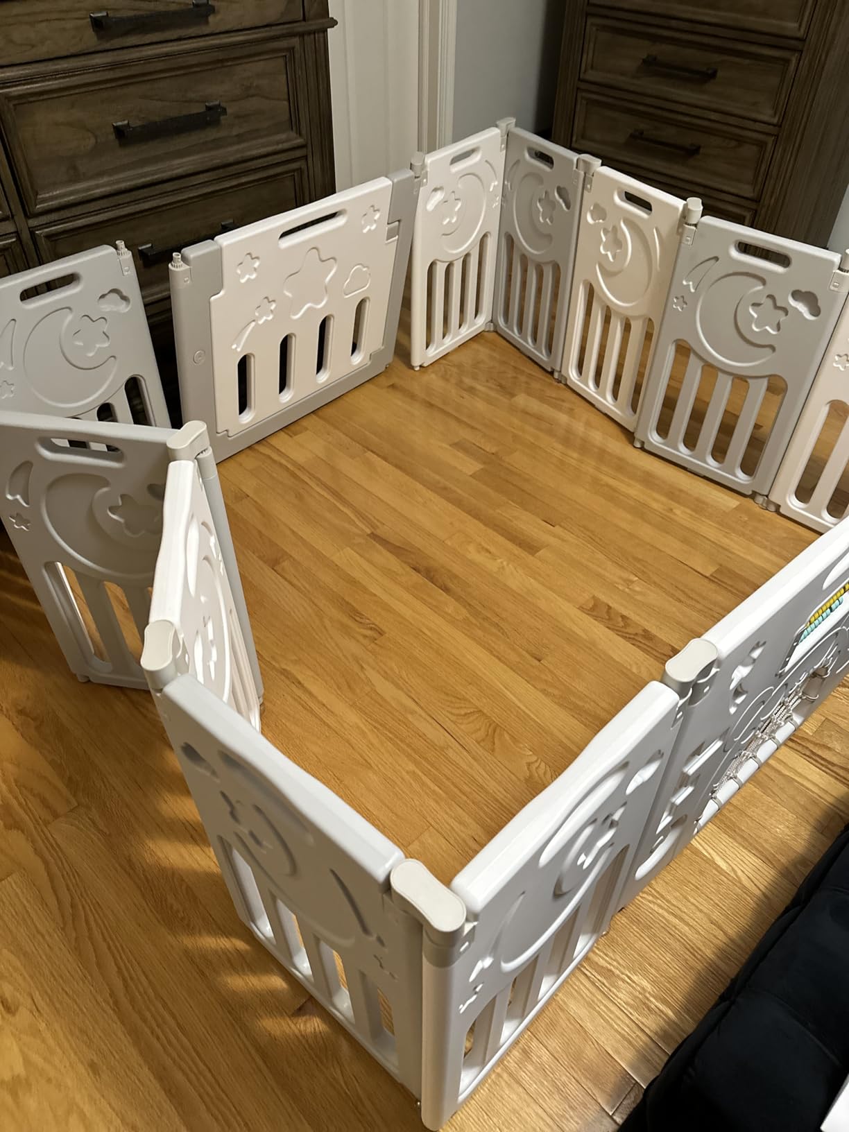 Baby Playpen, Dripex Baby Playard for Babies and Toddlers, 14-Panel Foldable Playpen Adjustable Portable Play Area, Indoor/Outdoor Kids Active Center with Game Panel & Safety Gate, Grey White customer photo 2