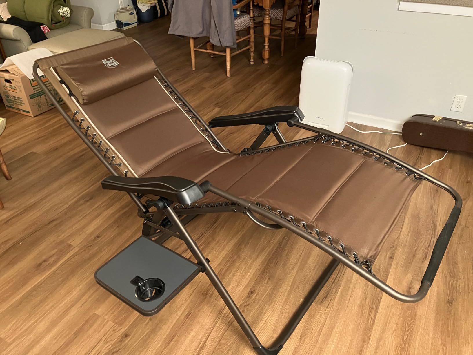 TIMBER RIDGE Aluminum Zero Gravity Chairs, Folding Recliner Chair Padded with Cup Holder and Headrest, Adjustable Lounge Reclining Chair for Outdoor Camping Lawn Patio Indoor, Supports 350lbs, Brown customer photo 1