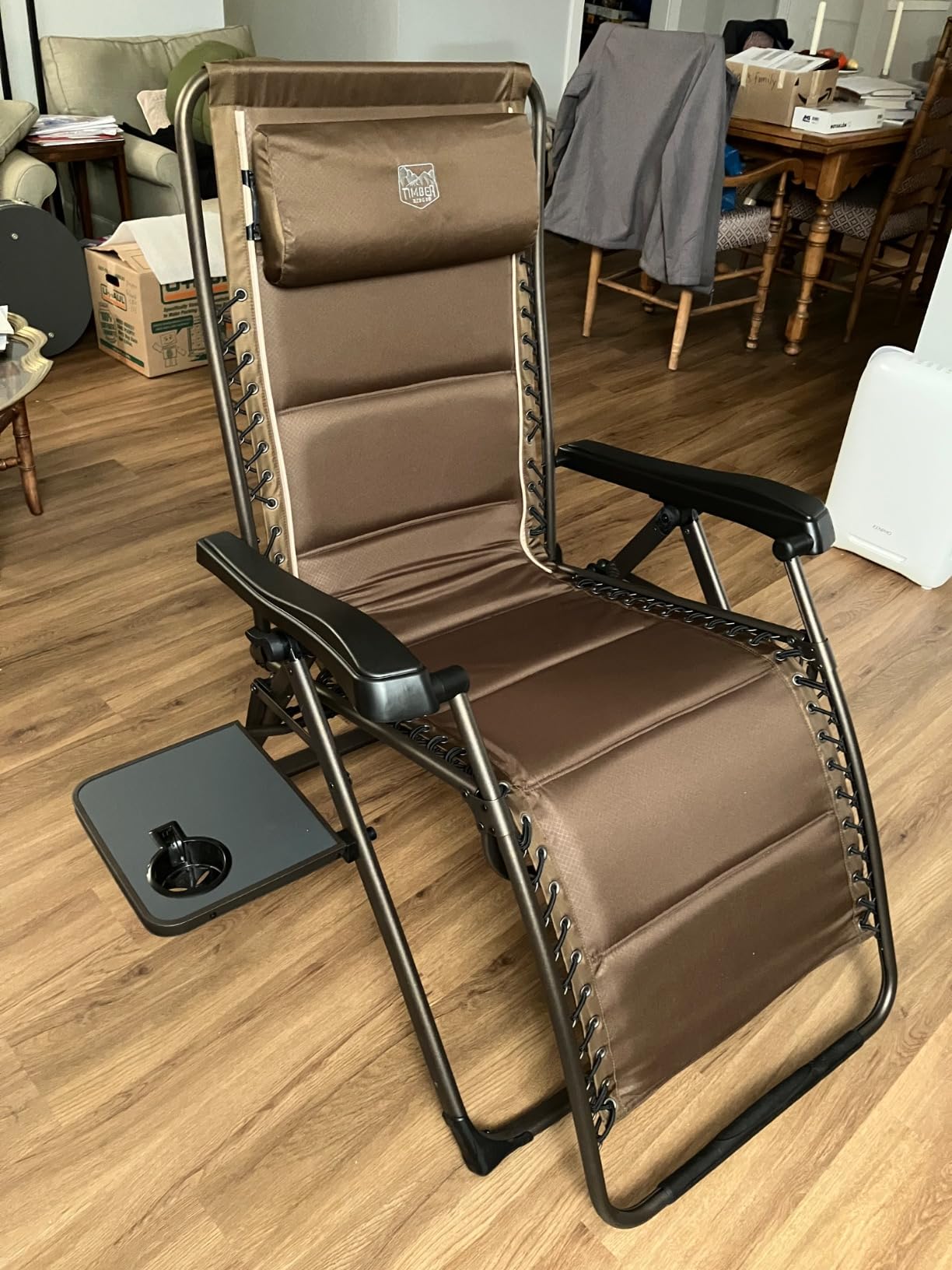 TIMBER RIDGE Aluminum Zero Gravity Chairs, Folding Recliner Chair Padded with Cup Holder and Headrest, Adjustable Lounge Reclining Chair for Outdoor Camping Lawn Patio Indoor, Supports 350lbs, Brown customer photo 2