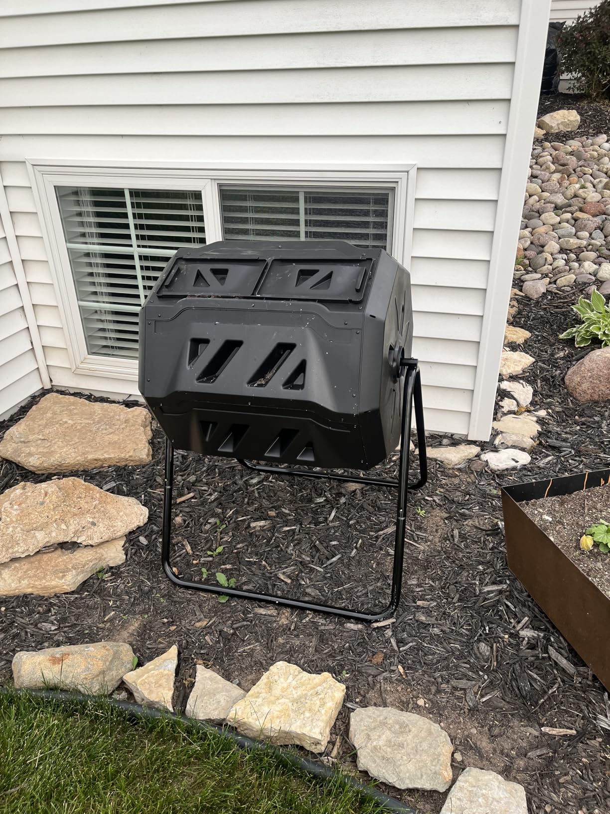 F2C Compost Bin Outdoor 43 Gallon Garden Dual Chamber Composter Bin - BPA Free, Heavy-Duty Steel Frame, Rotating Tumbler with Sliding Doors customer photo 1