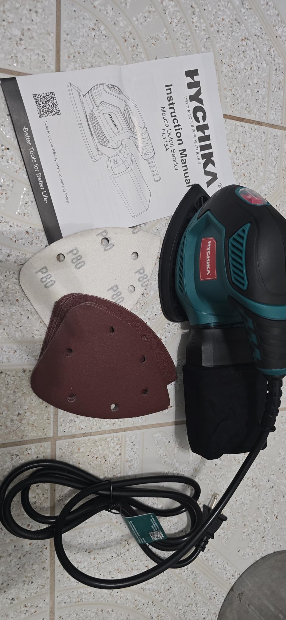 HYCHIKA Detail Sander, 14,000 OPM Compact Electric Sander Tool with 12 Pcs Sandpapers customer photo 2