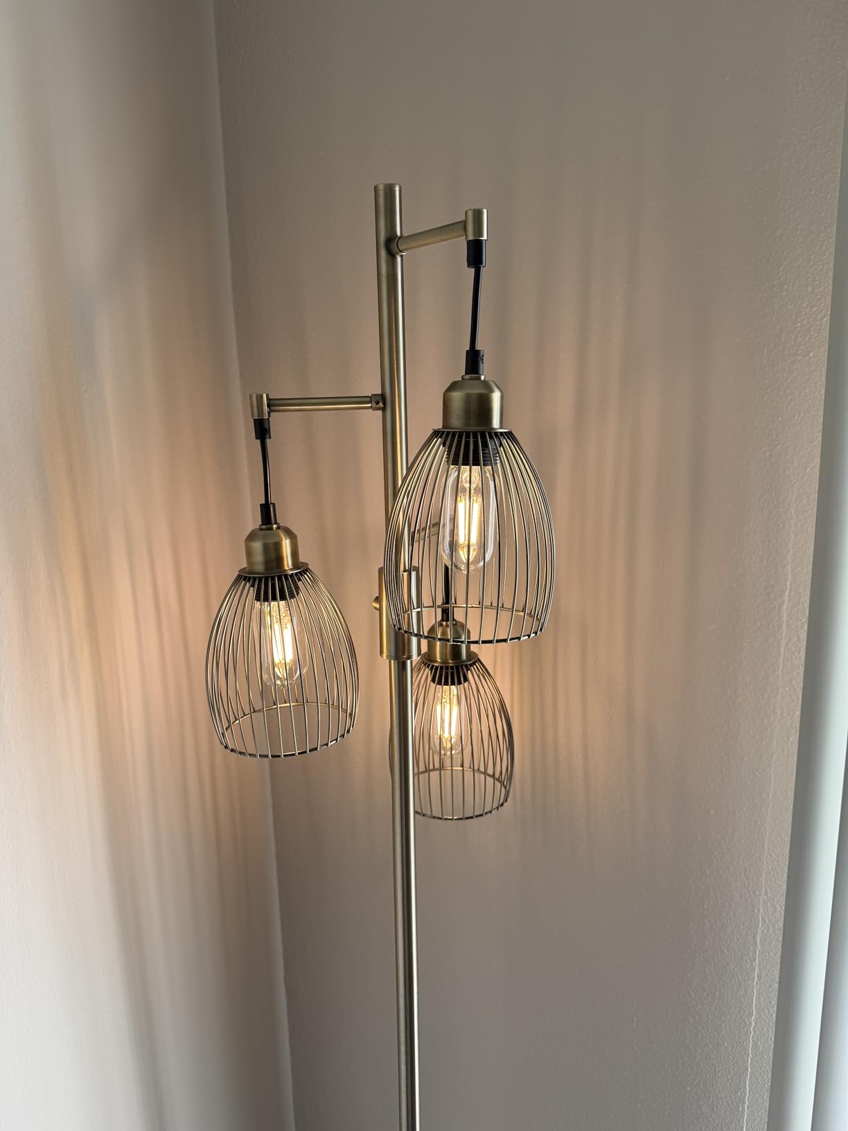 Dimmable Floor Lamp, 3 x 800LM LED Edison Bulbs Included, Farmhouse Industrial Floor Lamp Standing Tree Lamp with Elegant Teardrop Cage Tall Lamps for Living Room Bedroom Office Dining Room-Black customer photo 2