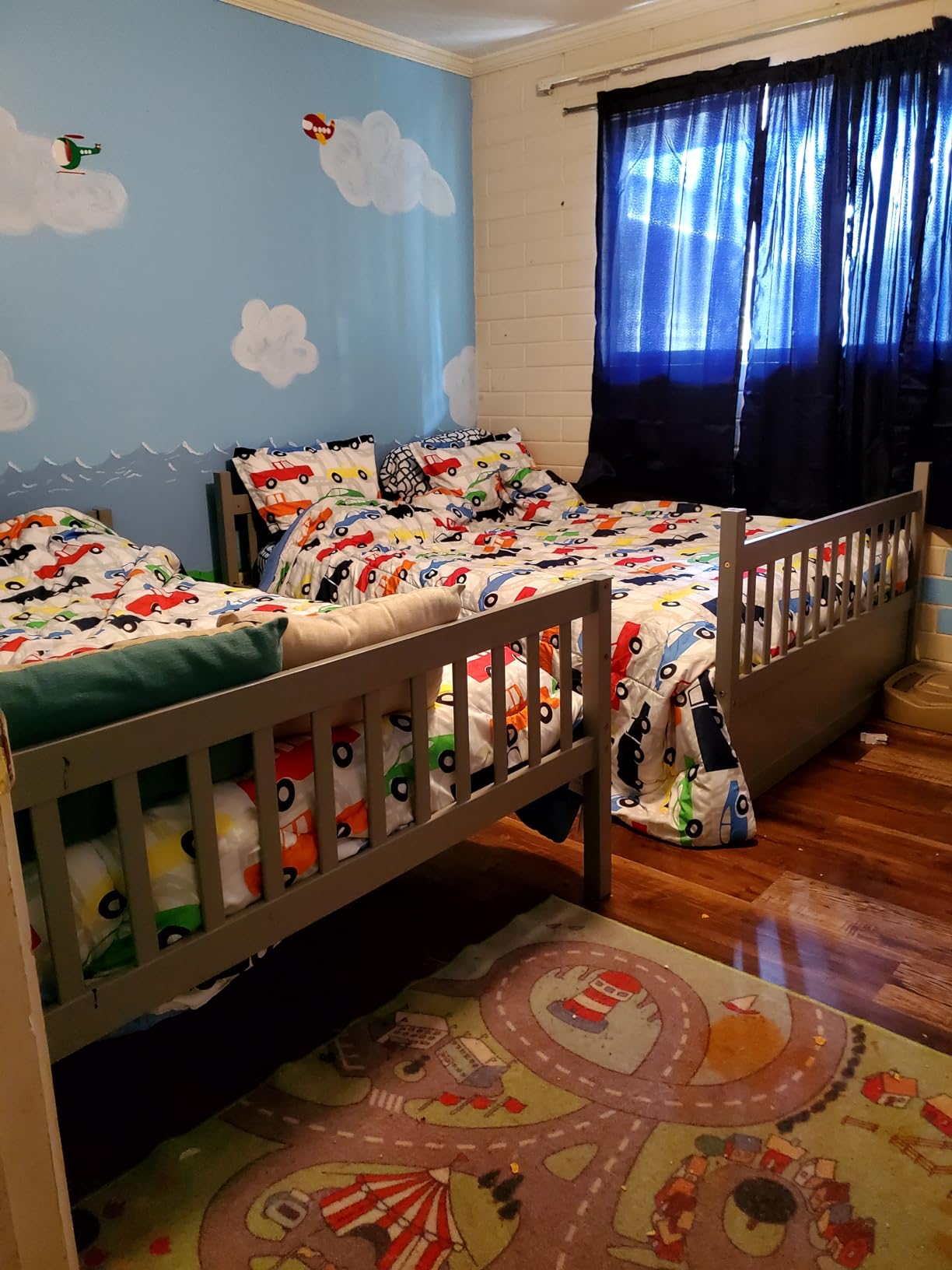 Full Over Full Bunk Bed with Trundle, Convertible to 2 Full Size Platform Bed, Full Size Bunk Bed with Ladder and Safety Rails for Teens, Adults, Grey customer photo 1