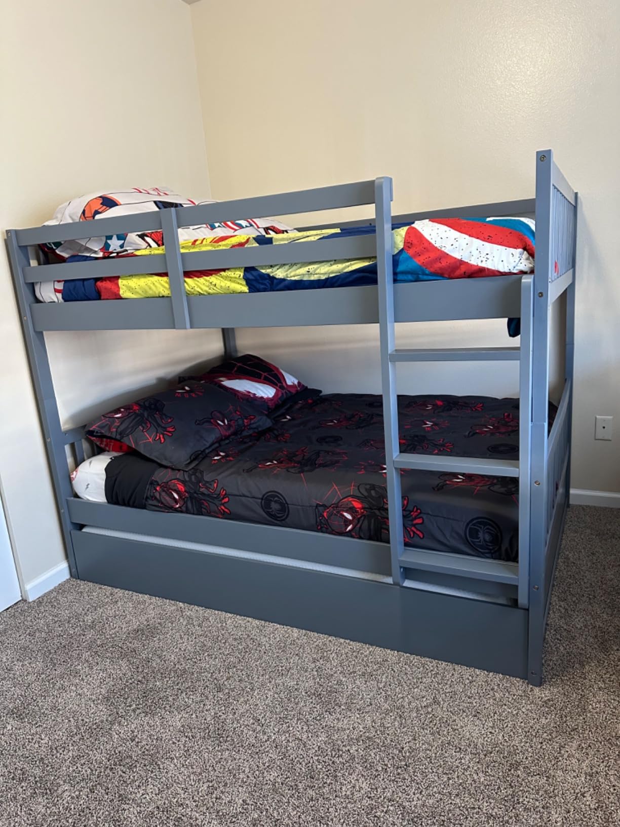 Full Over Full Bunk Bed with Trundle, Convertible to 2 Full Size Platform Bed, Full Size Bunk Bed with Ladder and Safety Rails for Teens, Adults, Grey customer photo 2