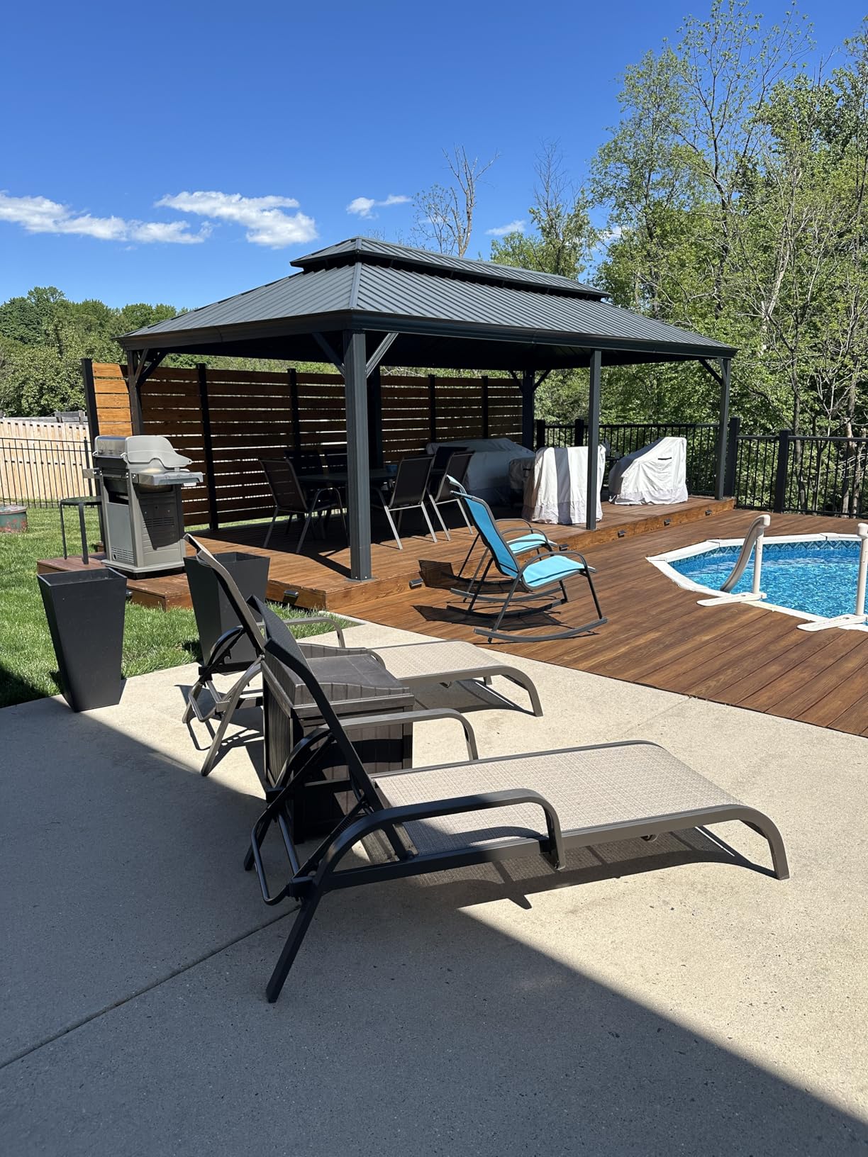 PURPLE LEAF 10' X 12' Permanent Hardtop Gazebo Aluminum Gazebo with Galvanized Steel Double Roof for Patio Lawn and Garden, Curtains and Netting Included, Grey customer photo 1