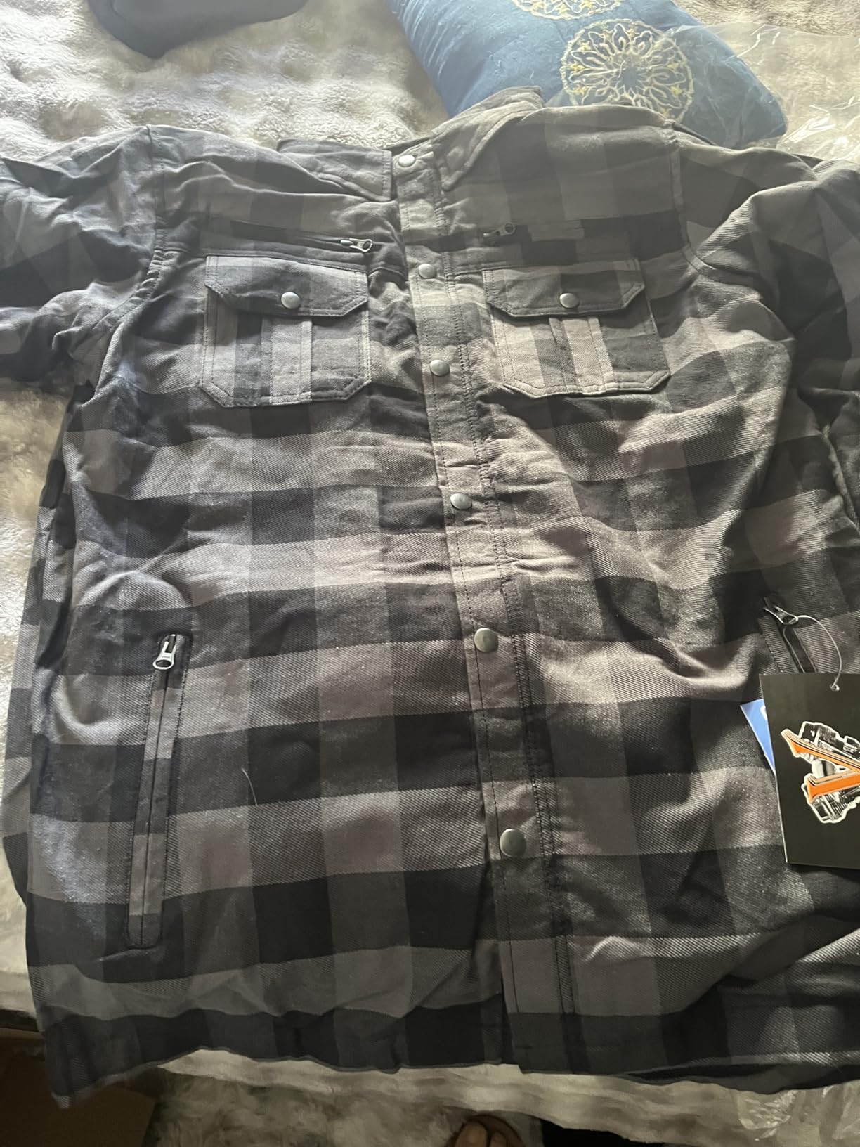 Mens Armored Checkered Flannel Biker Shirt, Multiple Waterproof Storage Pockets CE Approved Armor Reinforced Water Resistant customer photo 1