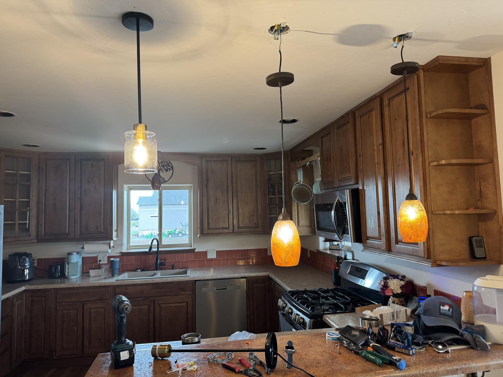 Modern Black Farmhouse Clear Glass Cylinder Pendant Light Fixture, Island Lights for Kitchen, Mini Pendant Lighting for Kitchen Island Decor - 4.75 Inch Shade 58 Inch Cord (Black 2 Pack) customer photo 1