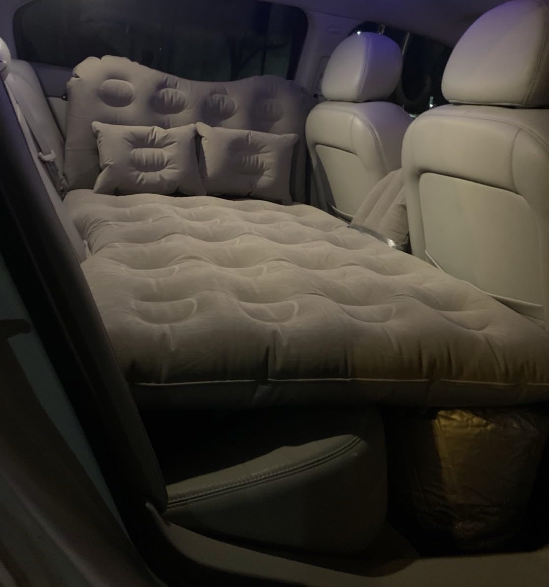 SAYGOGO Inflatable Car Air Mattress Travel Bed - Thickened Car Camping Bed Sleeping Pad with Air Pump 2 Pillows for Car Tent SUV Sedan Pickup Back Seat - Black customer photo 1