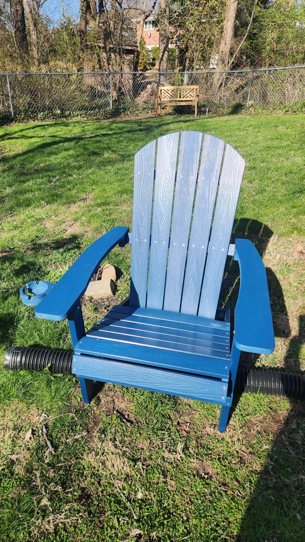 YEFU Adirondack Chair Weather Resistant: Outdoor Chair HIPS Plastic Adirondack Chairs - Patio Chairs with Cup Holder & Wood Texture - Lawn Fire Pit Deck Porch Garden Chairs for Adults (Blue) customer photo 1