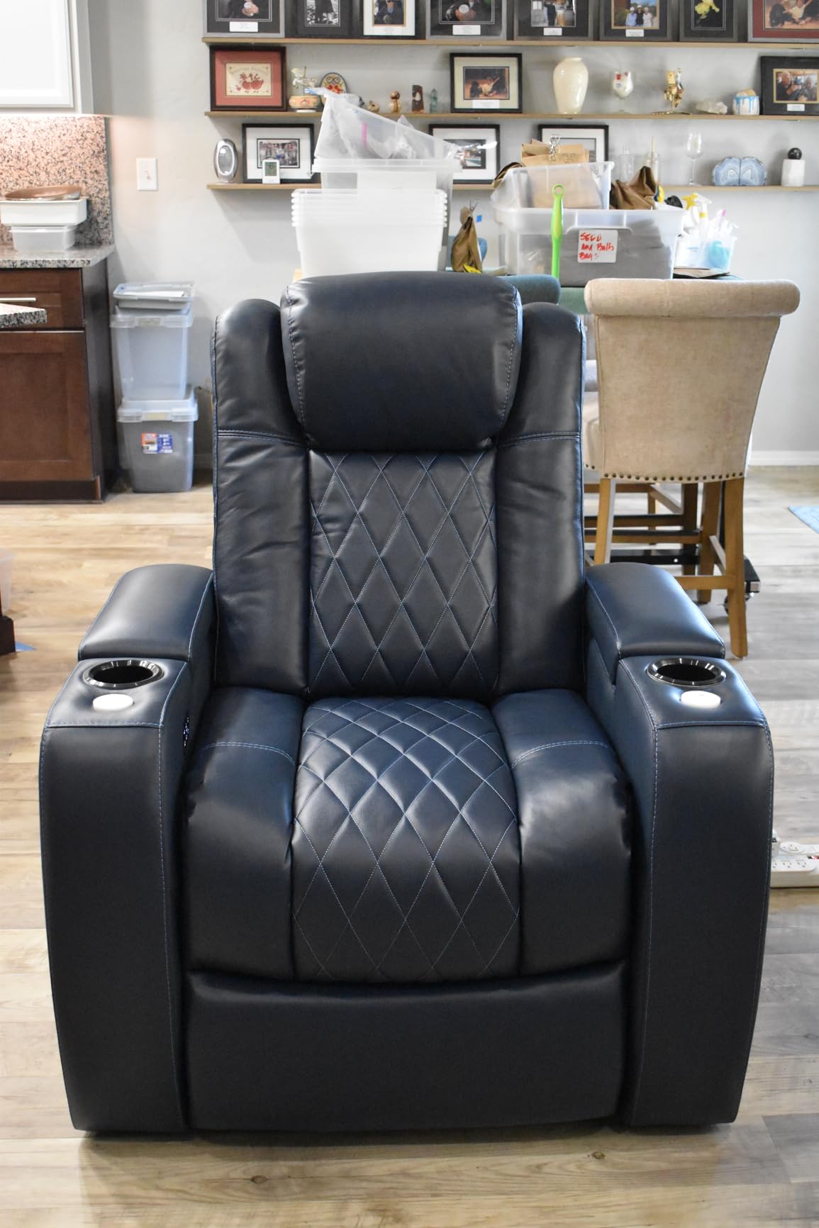 Valencia Tuscany Home Theater Seat - Nappa Leather Power Recliner with Cool Gel Memory Foam, USB-C/A Charging, RGB LED Lights, Adjustable Lumbar & Headrest (Single Recliner, Black) customer photo 1