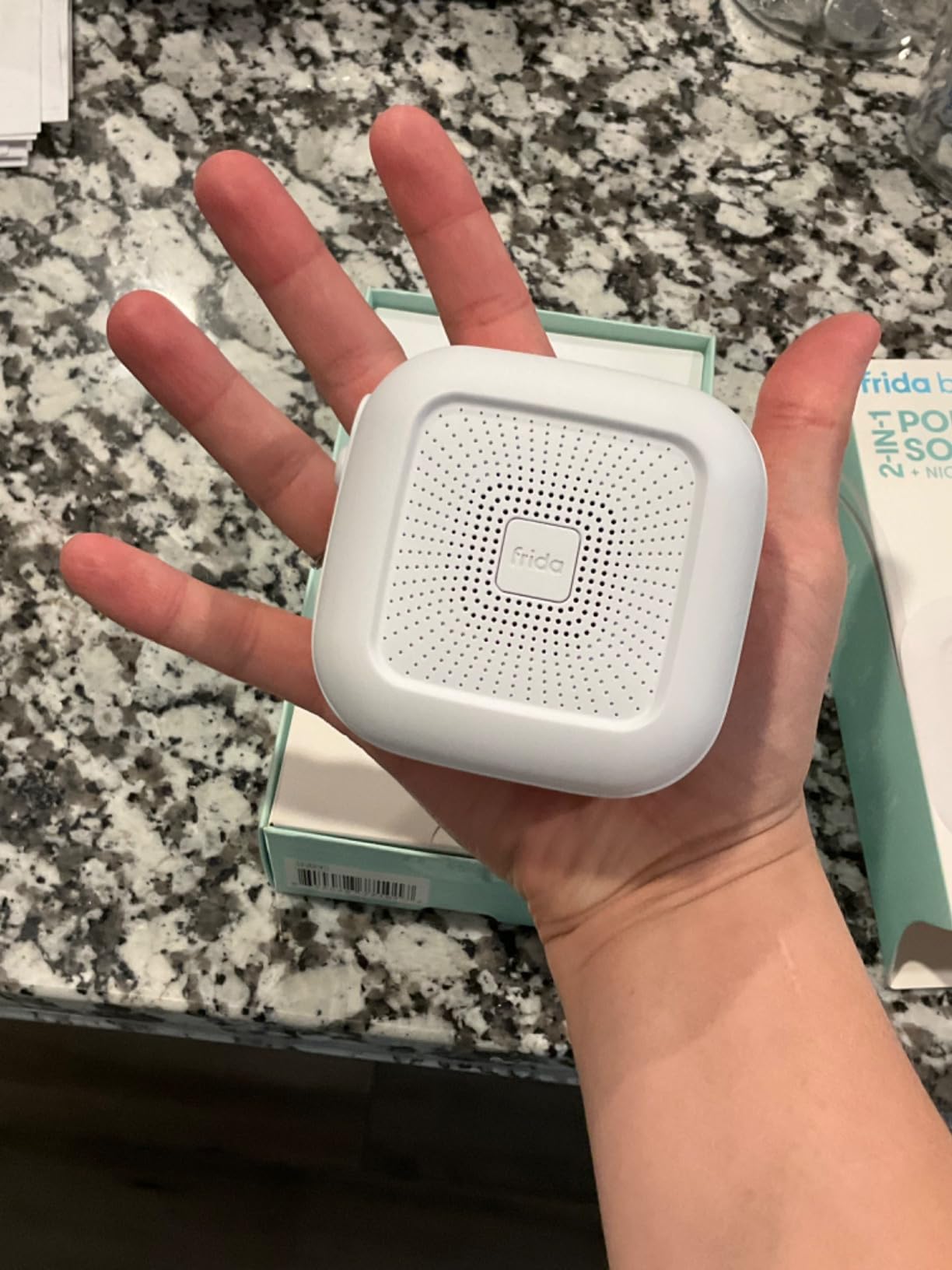 Frida Baby 2-in-1 Portable Sound Machine for Baby + Nightlight | White Noise Sound Machine for Baby with 5 Soothing Sounds & 3 Nightlight Modes | Travel Sound Machine Attaches to Strollers, Car Seats customer photo 1