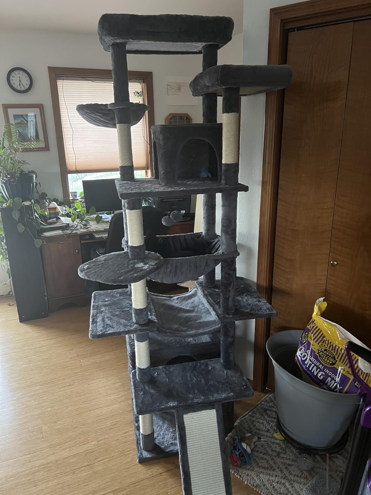 Yaheetech 64.5in Extra Large Multi-Level Cat Tree Kittens Play House Condo with Platform, Perch Hammock and Scratching Posts, Light Gray customer photo 1