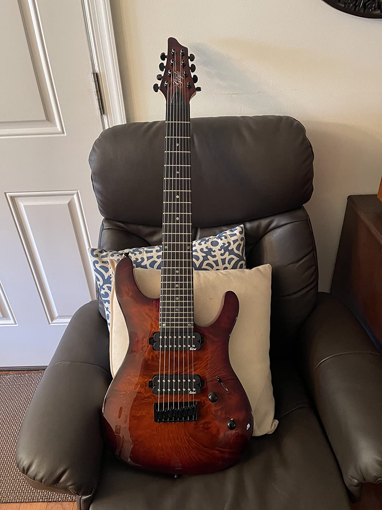 Gstyle 8 String Electric Guitar Burl poplar veneer top Okoume Wood Body Bolt On Maple Neck Poplar Wood Body (Right-handed) (ES-800) customer photo 2
