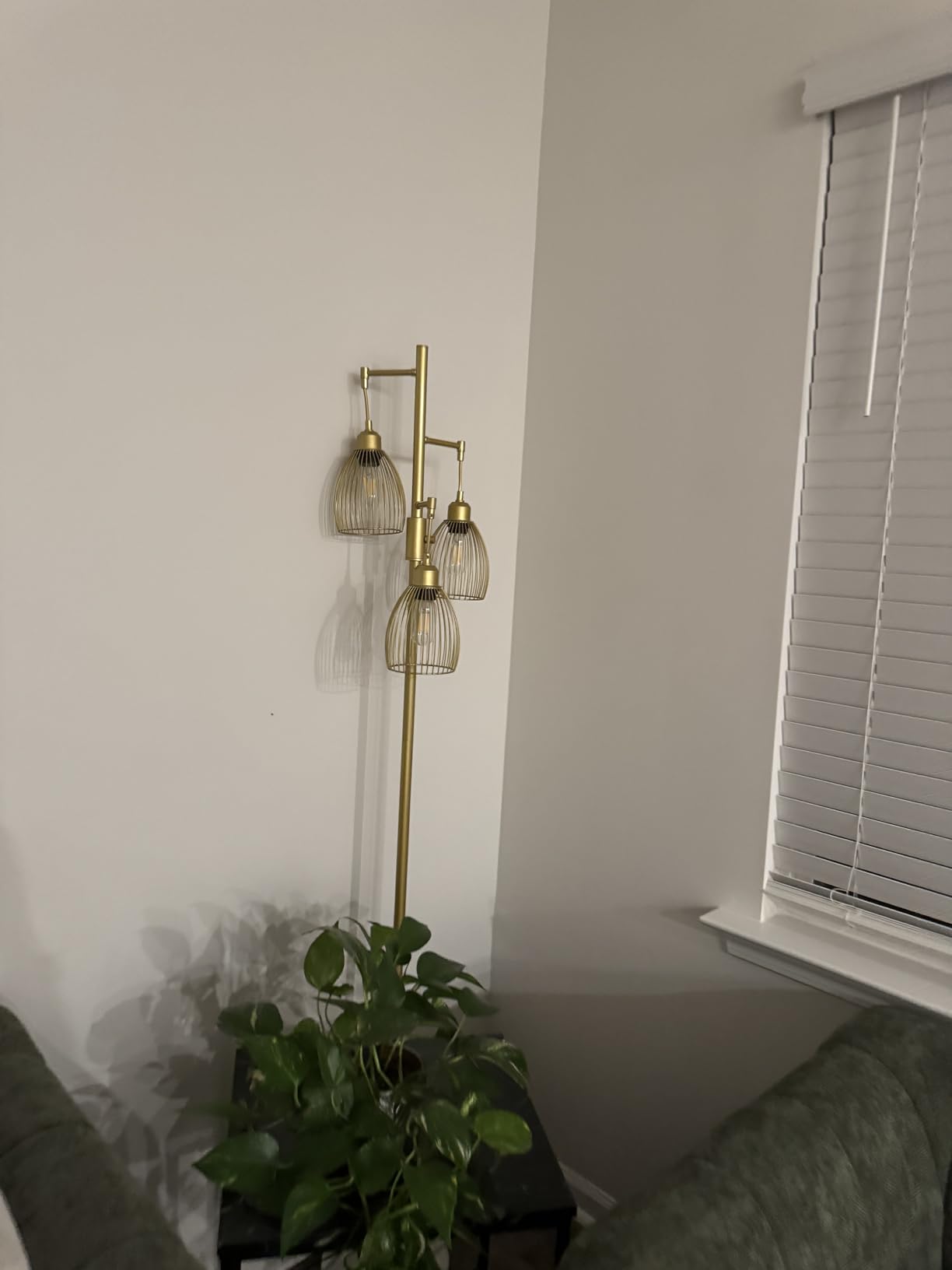 Dimmable Floor Lamp, Industrial Floor Lamps for Living Room, Gold Tree Lamp Standing Lamp Tall Lamps with 3 Elegant Teardrop Cage Head & 800 Lumens LED Bulbs for Living room Bedroom Office Dining Room customer photo 2