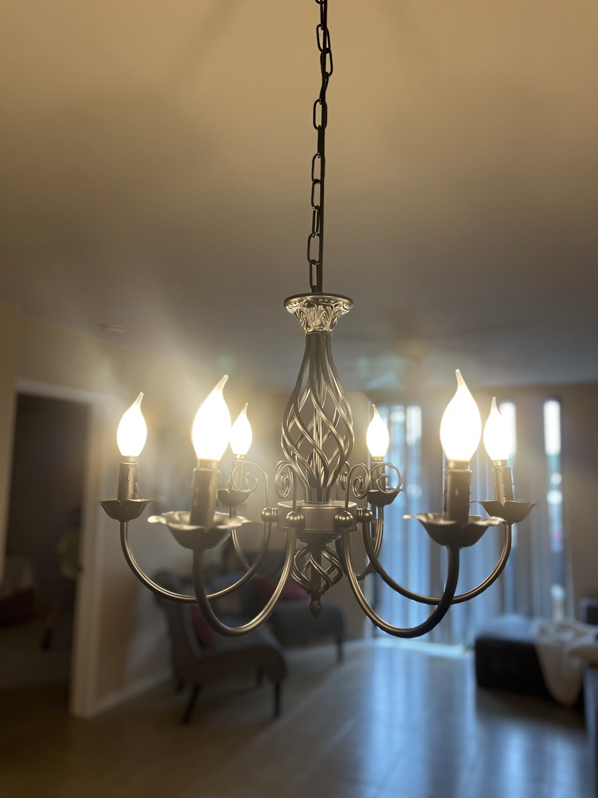 6-Light Farmhouse Candle Chandelier for Living Room, Rustic Industrial Pendant Ceiling Light fixture, Vintage Hanging Lamp for Bedroom Hallway Kitchen Dining Room Foyer, Matte Black E12 Socket customer photo 2