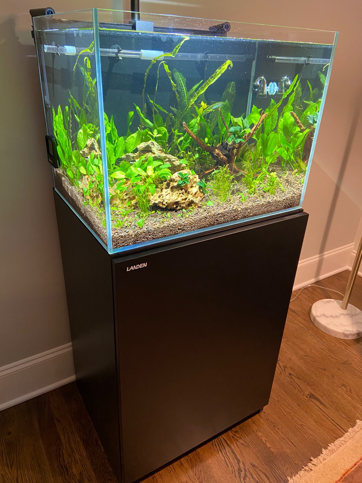 LANDEN Aquarium Wooden Stand and Cabinet for up to 55 Gal Tank, Fish Reptile Sea Salt WaterTank Stand, Nano Foam Leveling Mat Included, W35.5xD19.7xH31.5 in, Wooden Matte Black Painted(Stand Only) customer photo 2