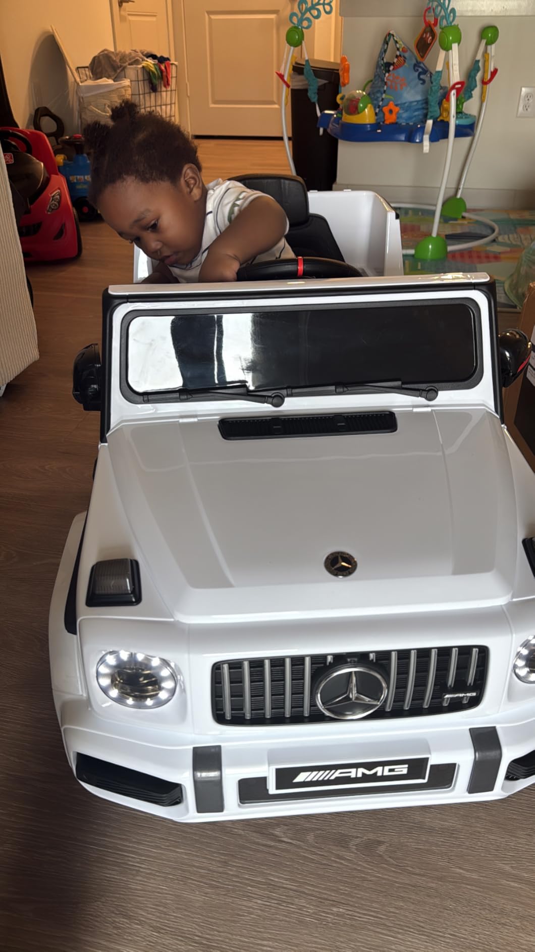 ANPABO Licensed Mercedes-Benz G63 Car for Kids, 12V Ride on Car w/Parent Remote Control, LED Headlights, Music Player & Horn, Soft Start, Low Battery Prompt, Kids Electric Car, White customer photo 2