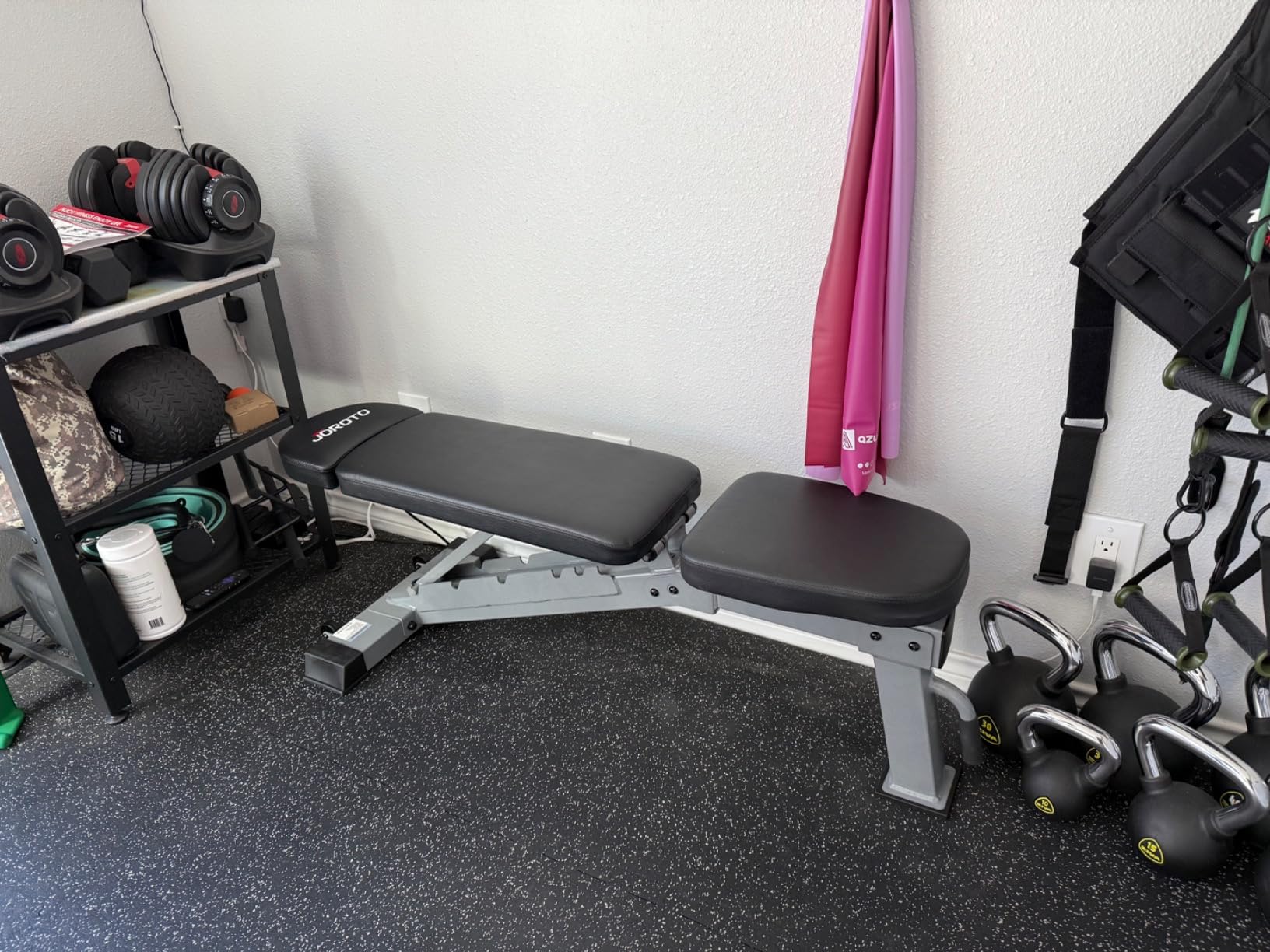 JOROTO Adjustable Weight Bench, 1300LBS Foldable Bench Press Bench of Home Gym Strength Training, Incline Decline Flat Utility Workout Bench with Wheels, Extended Backrest | Multiple Positions customer photo 2