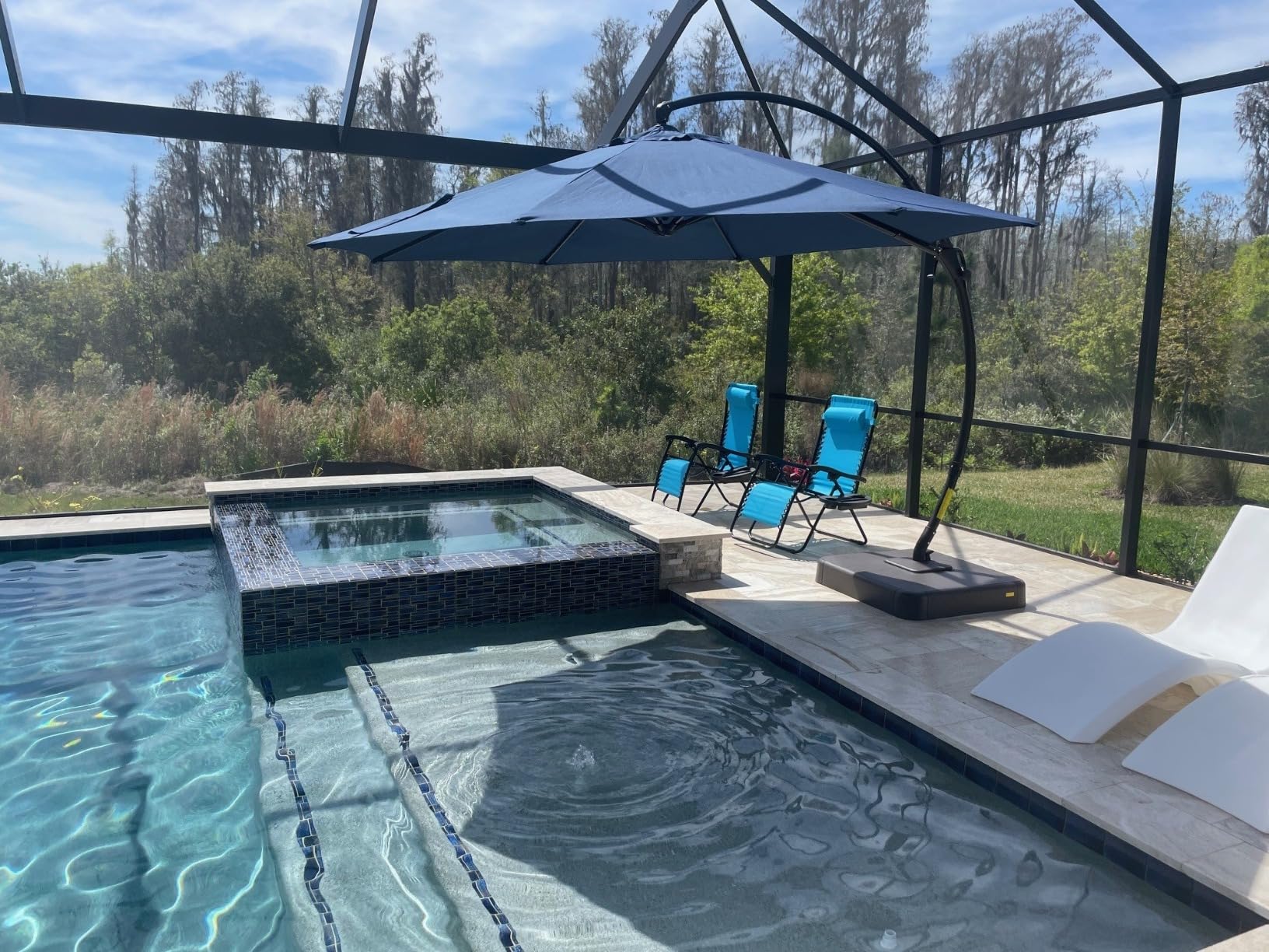 LAUSAINT HOME Outdoor Patio Umbrella with Base included, 11 FT Deluxe Curvy Cantilever Umbrella Heavy Duty Offset Hanging Umbrella with 360° Rotation for Market, Pool, Garden, Backyard, Deck (Beige) customer photo 2