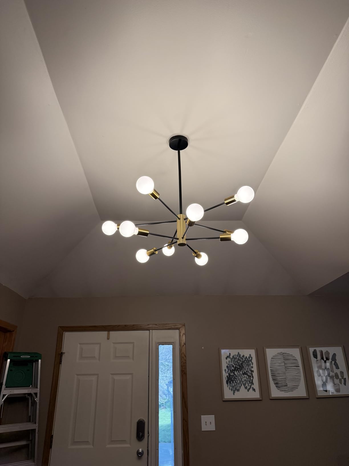 RUIYEY Modern Chandelier Ceiling Light Fixture - Sputnik Chandeliers Gold and Black Farmhouse 12-Light Height Adjustable for Dining Room, Living Room, Kitchen Island customer photo 2