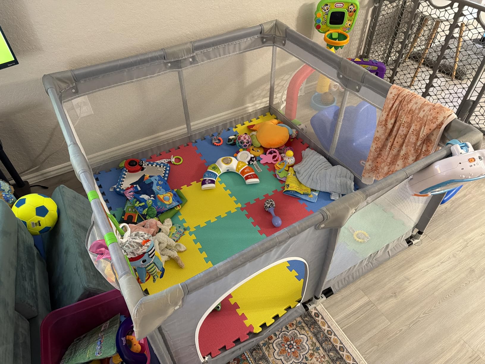 Fodoss Baby Playpen 50x50in, Small Play Pen for Babies and Toddlers, Playpen for Apartment, Play Yard, Activity Fence, Baby Playard with All-Side Mesh, Pull Rings customer photo 1