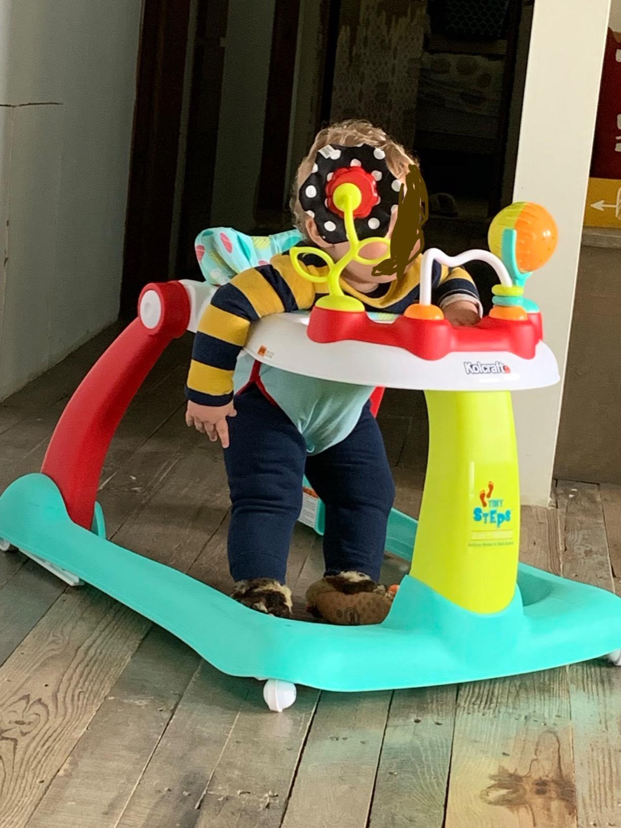Kolcraft Tiny Steps 2 in 1 Foldable Infant and Baby Walker with Wheels, Seated or Walk Behind Activity Center, Entertaining Developmental Activities for Boys and Girls, Wide Base Sturdy Frame, Bubbles customer photo 1