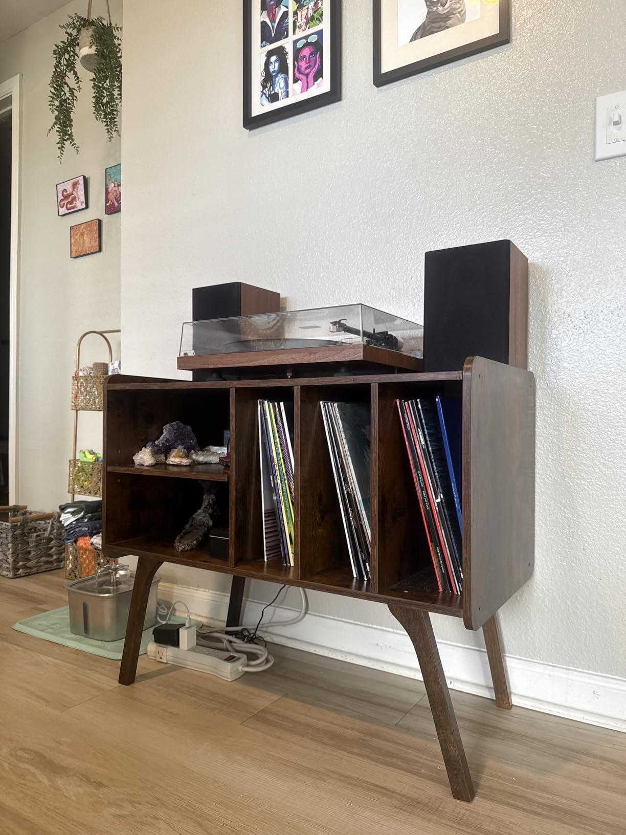 Lerliuo Record Player Stand with 4 Cabinet Holds Up to 220 Albums, Large Turntable Stand with Beech Wood Legs, Mid-Century Record Player Table, Brown Vinyl Holder Storage Shelf for Bedroom Living Room customer photo 2