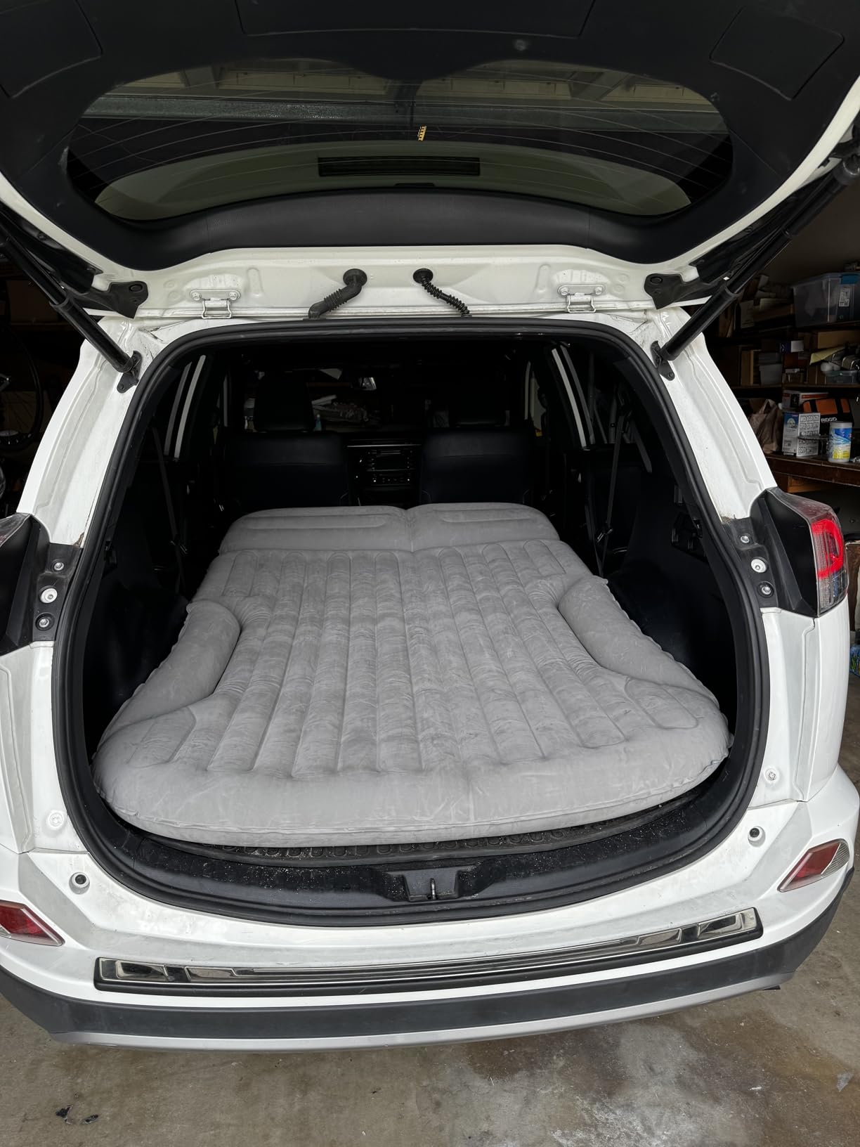 KMZ SUV Air Mattress Thickened and Double-Sided Flocking Travel Camping Bed with 2 Pillows & Pump Dedicated Mobile Cushion Inflatable Bed for SUV Trunk and Rear Seat (Beige and Coffee) customer photo 1