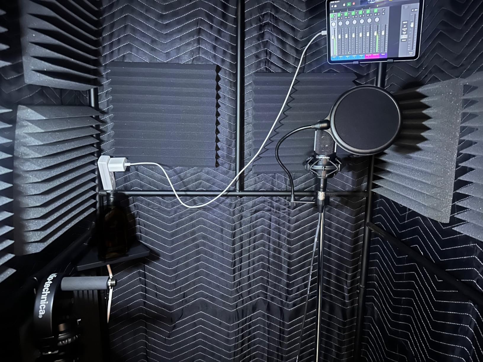 GearIT Portable Vocal Recording Booth with Carry Bag, Utility Tray, Mobile Tablet Mount, and Mic Mount/Headphone Hook; Sound Isolation Room for Home Studio customer photo 2