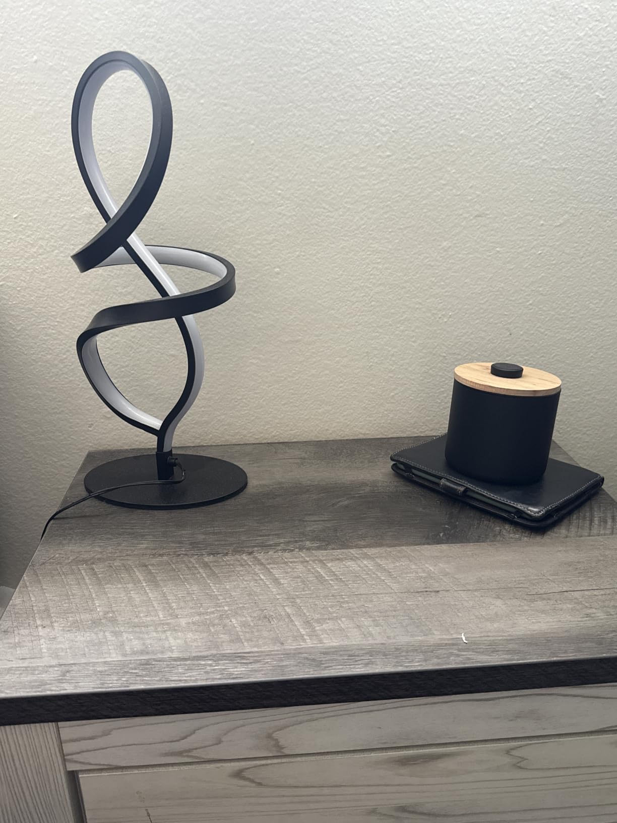 Mayful Modern Table Lamp with LED Spiral Design, Bedside Lamp with Stepless Dimming Switch, Contemporary Nightstand & Black Table Lamp for Bedroom, Living Room, Home Office, 12W 3200K Warm White customer photo 1