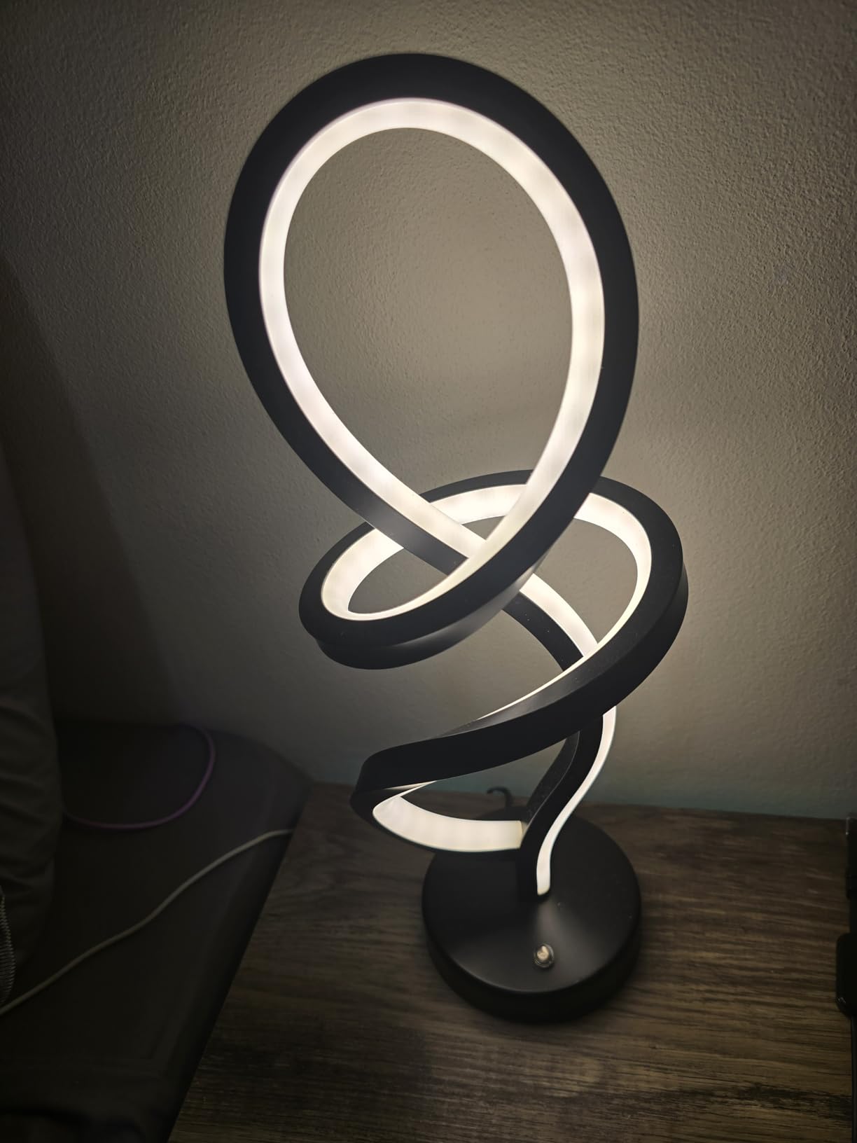 Mayful Modern Table Lamp with LED Spiral Design, Bedside Lamp with Stepless Dimming Switch, Contemporary Nightstand & Black Table Lamp for Bedroom, Living Room, Home Office, 12W 3200K Warm White customer photo 2