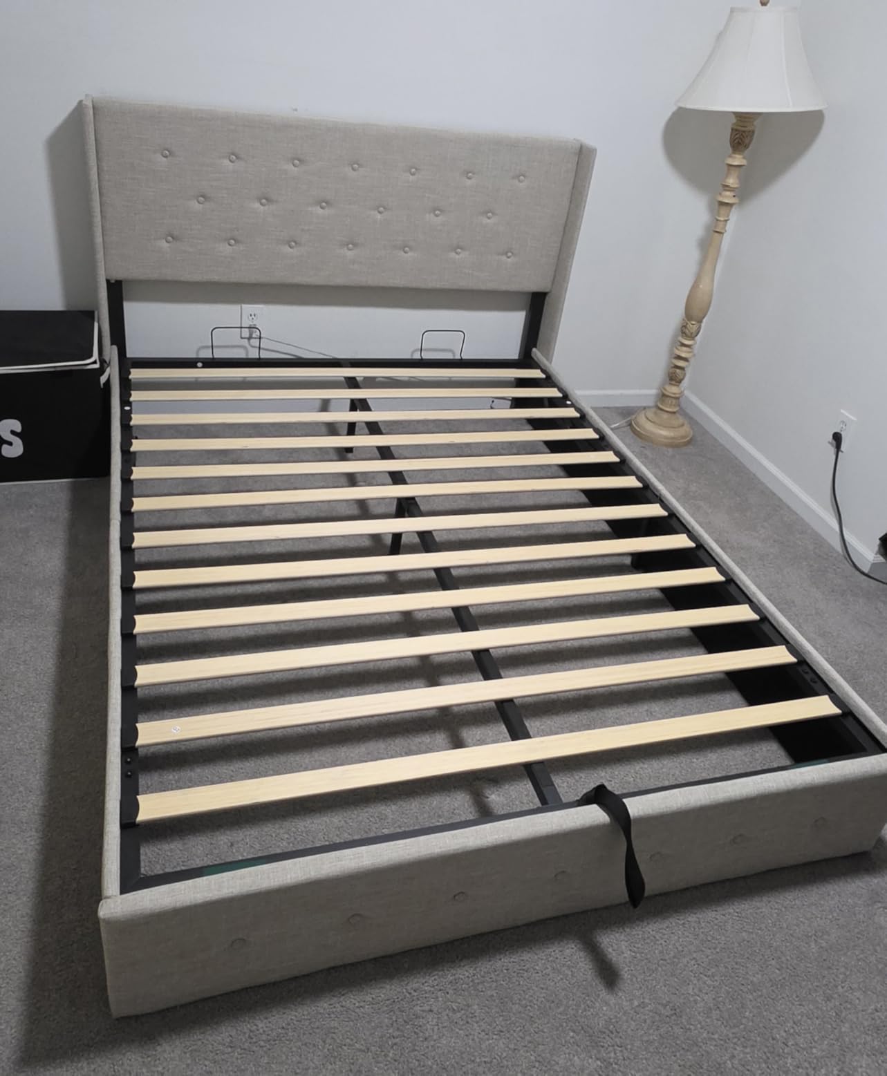 Allewie King Size Lift Up Storage Bed, Modern Wingback Headboard, Hydraulic Support, No Box Spring Needed, Light Beige customer photo 1