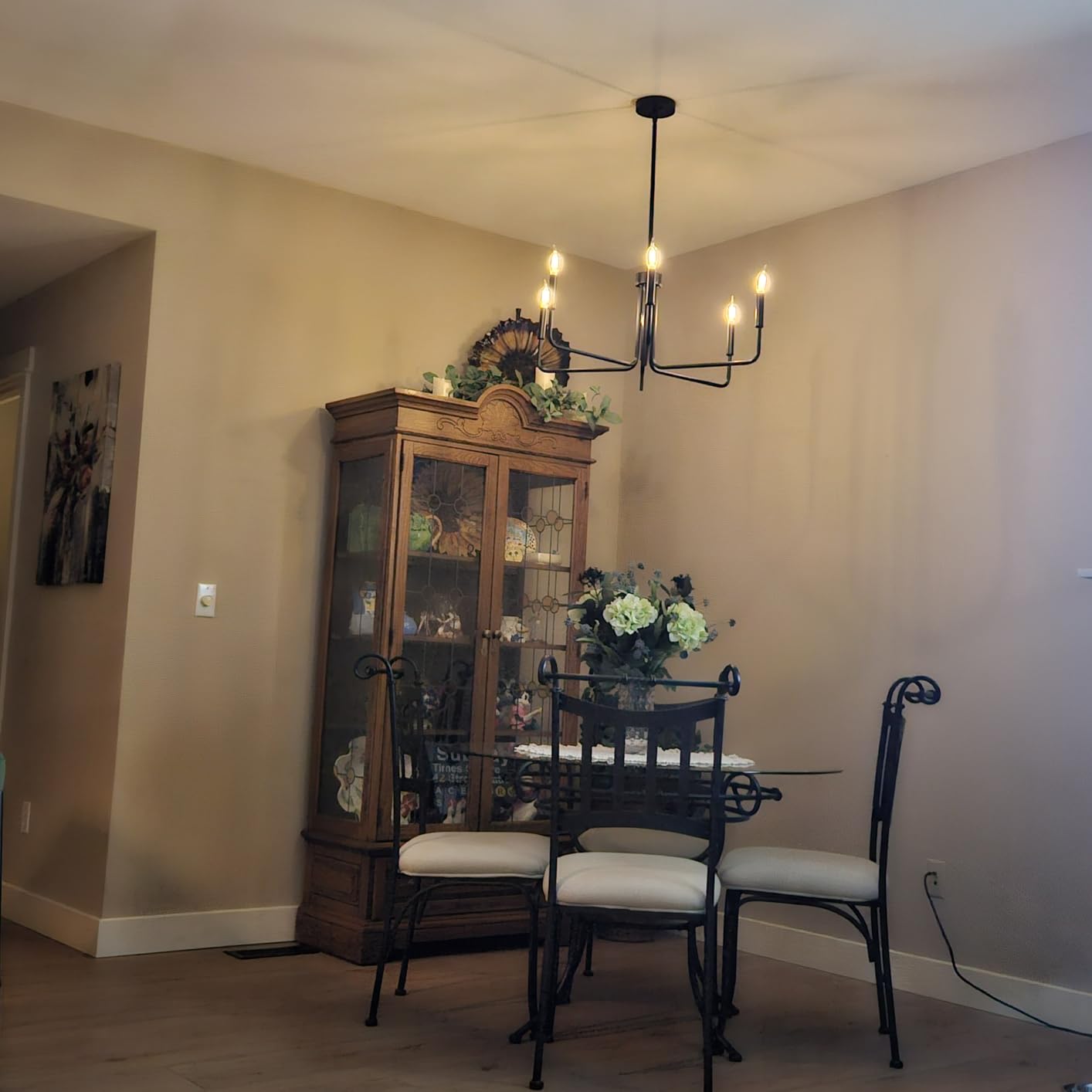 Black Chandelier, 6-Light Farmhouse Chandelier for Dining Room Lighting Fixtures Hanging, Dining Light Fixtures Industrial Modern Chandelier for Bedroom, Foyer, Hall, Kitchen, Living Room and Entryway customer photo 2