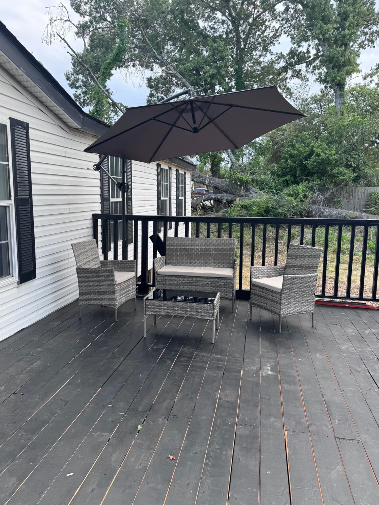 Shintenchi Patio Offset Umbrella with Easy Tilt Adjustment, Crank and Cross Base, Outdoor Cantilever Hanging Umbrella, Sunshade Umbrella Canopy, Cream White customer photo 1