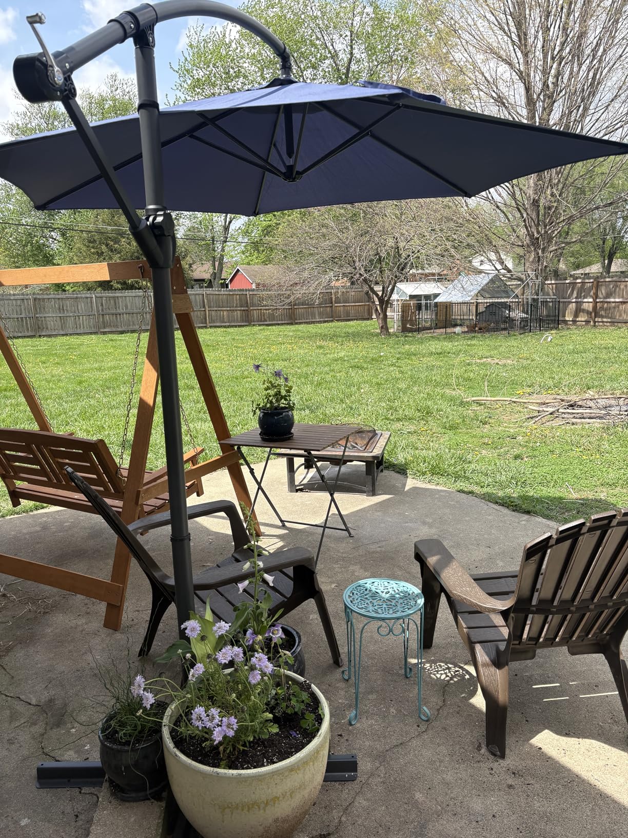 Shintenchi Patio Offset Umbrella with Easy Tilt Adjustment, Crank and Cross Base, Outdoor Cantilever Hanging Umbrella, Sunshade Umbrella Canopy, Cream White customer photo 2