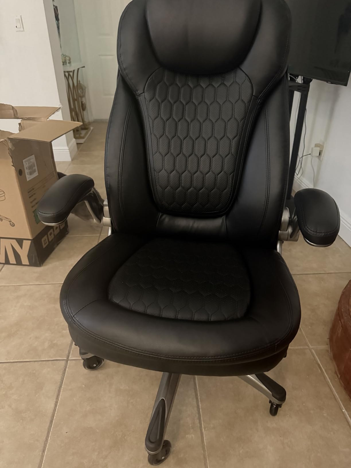 Executive Office Chair-Ergonomic Computer Desk Chair, High Back Leather Chair with Padded Flip-up Arms, Swivel Home Office Chair customer photo 1