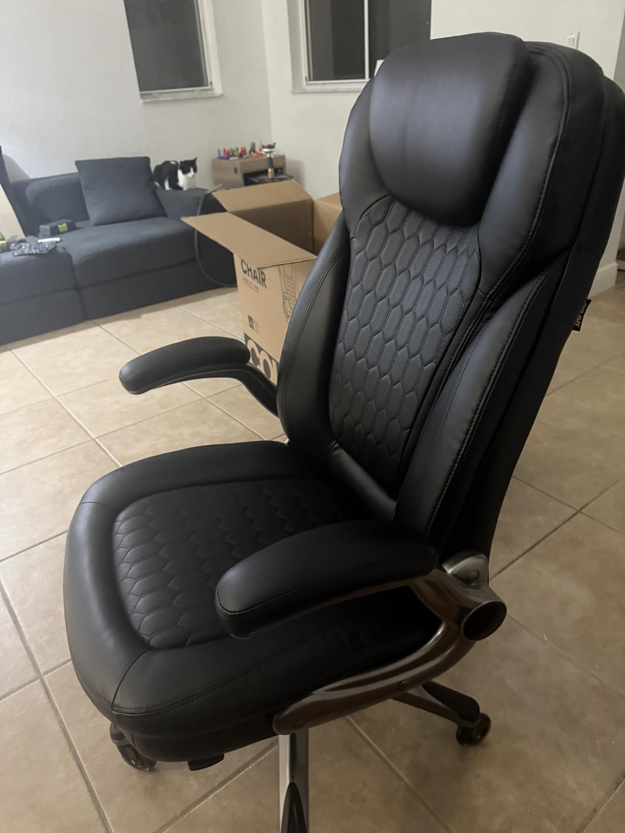 Executive Office Chair-Ergonomic Computer Desk Chair, High Back Leather Chair with Padded Flip-up Arms, Swivel Home Office Chair customer photo 2