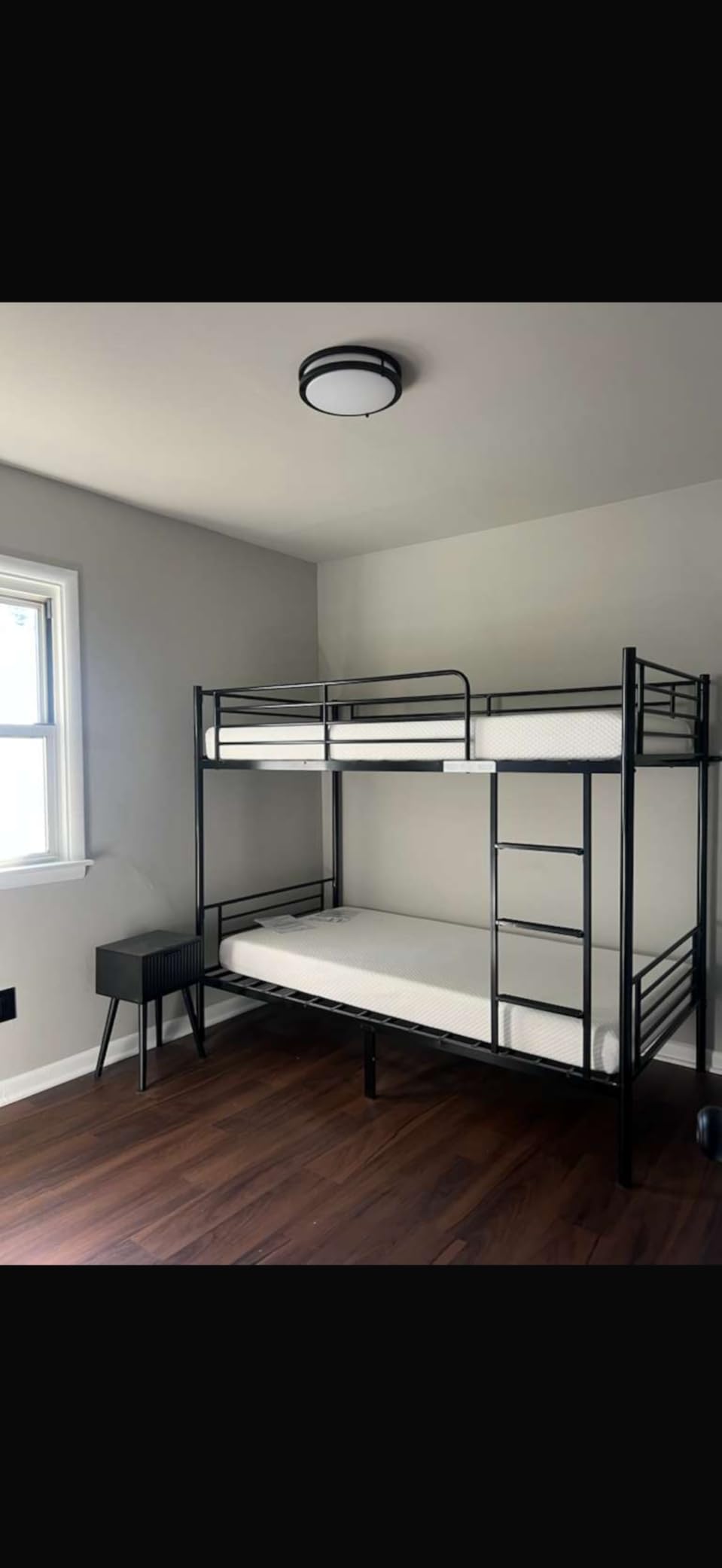 VINGLI Bunk Bed Twin Over Twin for Kids with Stairs & Flat Rungs, Heavy Duty Metal Slats, No Box Spring Needed, Black customer photo 1