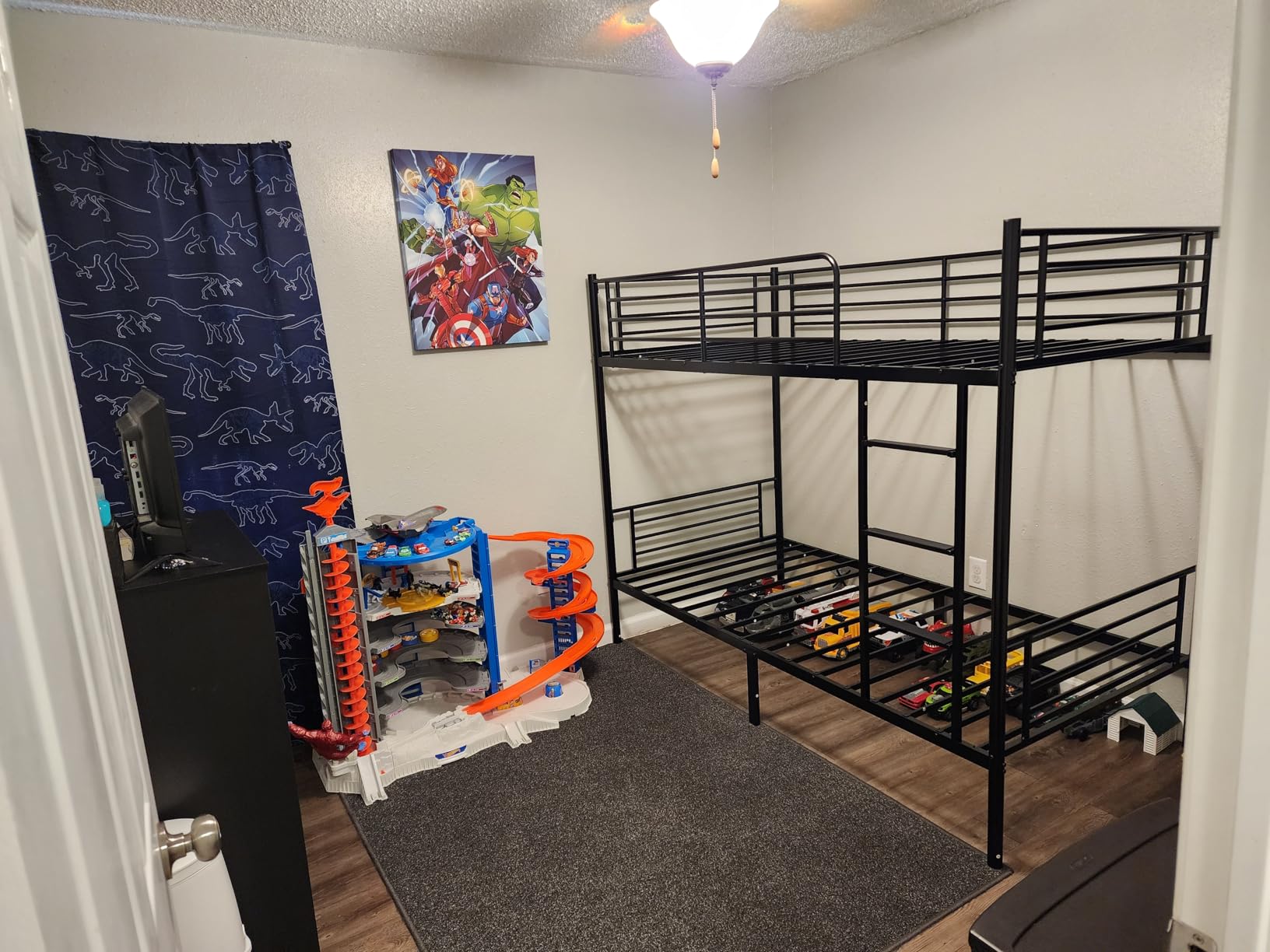 VINGLI Bunk Bed Twin Over Twin for Kids with Stairs & Flat Rungs, Heavy Duty Metal Slats, No Box Spring Needed, Black customer photo 2