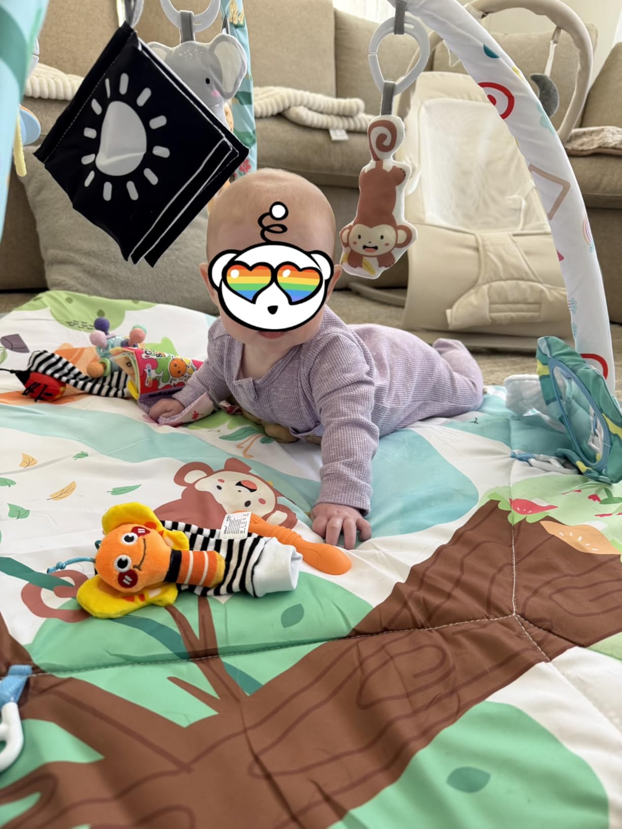 Baby Gym Play Mat, 8-in-1 Tummy Time Mat & Ball Pit with 6 Toys, Washable Baby Activity Play Mat for Visual, Hearing, Sensory, Motor Development, Baby Toys Gift for Toddler Infant 0-3-6-9-12 Months customer photo 1