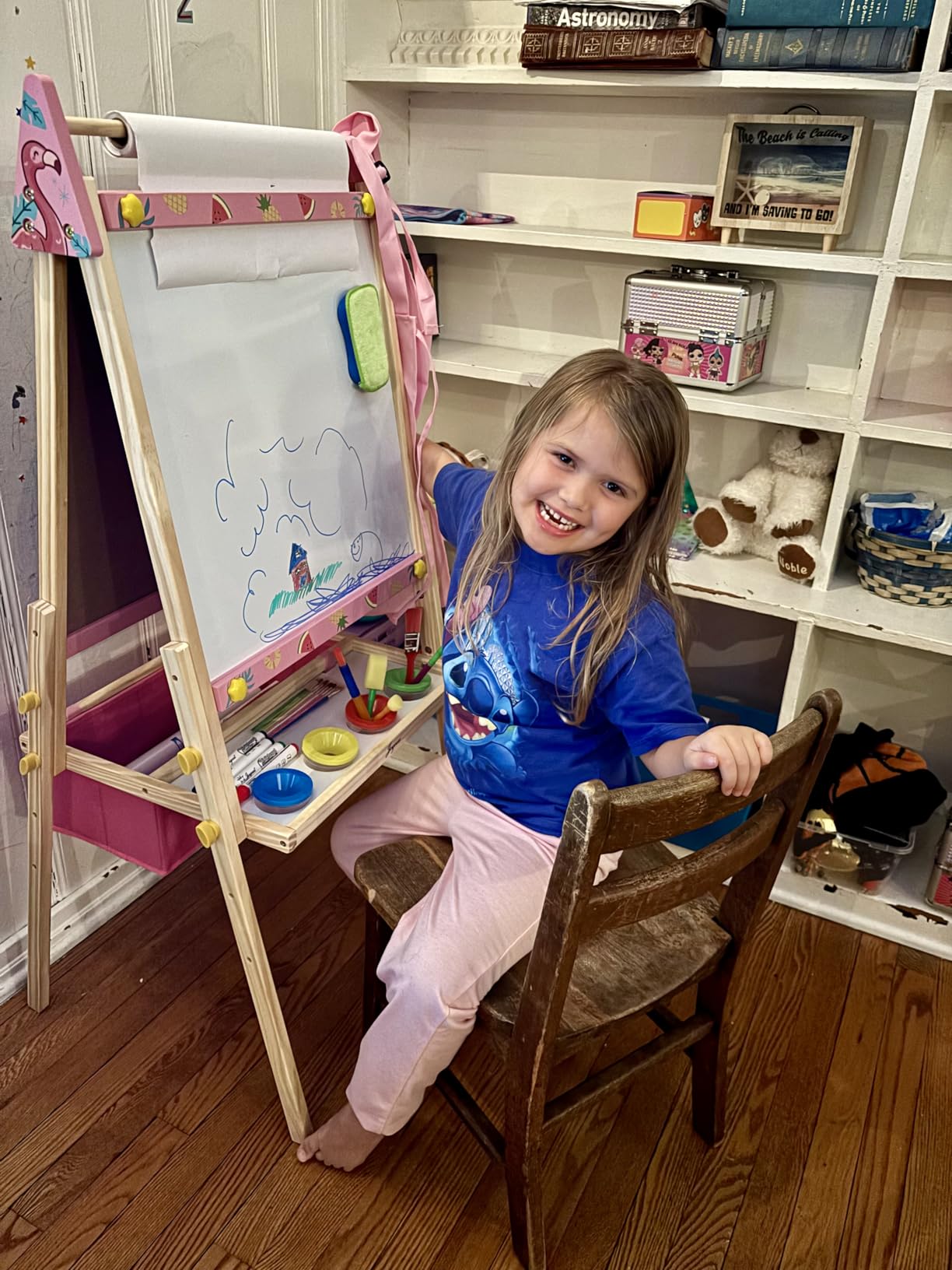 Joyooss Art Easel for Kids Easel for Toddlers,Adjustable Standing Wooden Toddler Easels Kid Whiteboard & Chalk Board Kids Dry Erase Board,Art Easel for Kid Age 2-4 4-8 9-12 Drawing Easels customer photo 2