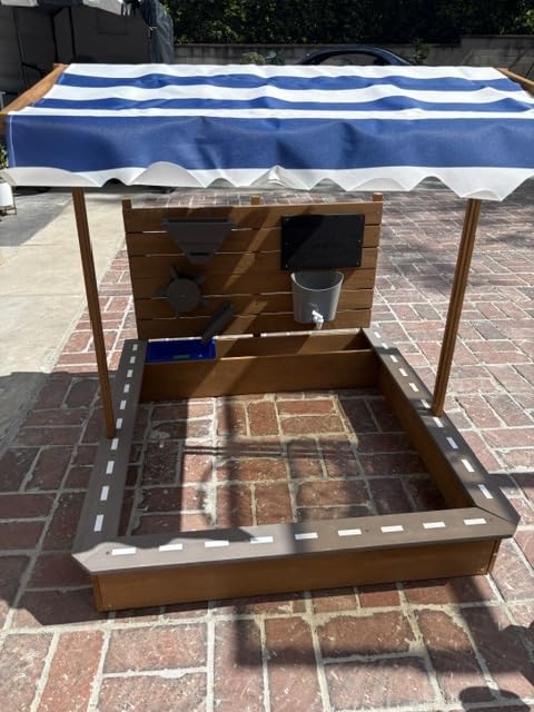 Kids Large Wooden SandBoxes with Roof, Pipleo Outdoor Sand Box Play w/Canopy for Backyard Garden Beach, Sand Pit for Beach Patio Outdoor, [Adjustable Cover & Funnel & Drawing Board] - Brown Oak customer photo 1