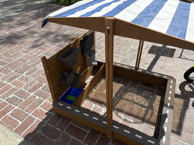 Kids Large Wooden SandBoxes with Roof, Pipleo Outdoor Sand Box Play w/Canopy for Backyard Garden Beach, Sand Pit for Beach Patio Outdoor, [Adjustable Cover & Funnel & Drawing Board] - Brown Oak customer photo 2
