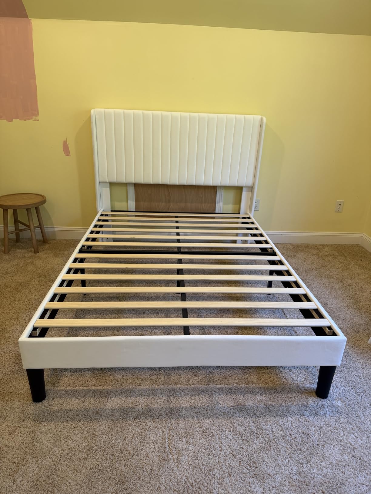 Allewie King Size Velvet Bed Frame, Vertical Channel Tufted Wingback Headboard, Upholstered Platform Bed, Strong Wooden Slats, No Box Spring Needed, Easy Assembly, Black customer photo 1