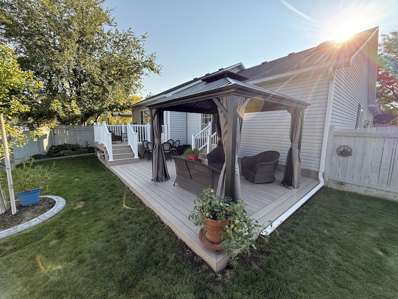 Kozyard Caesar 10'x12' Hardtop Gazebo - Permanent Metal Pavilion with Netting and Shaded Curtains for Patio, Backyard, and Deck - Galvanized Steel Outdoor Aluminum Canopy, Double Roof Gazebo (Brown) customer photo 2