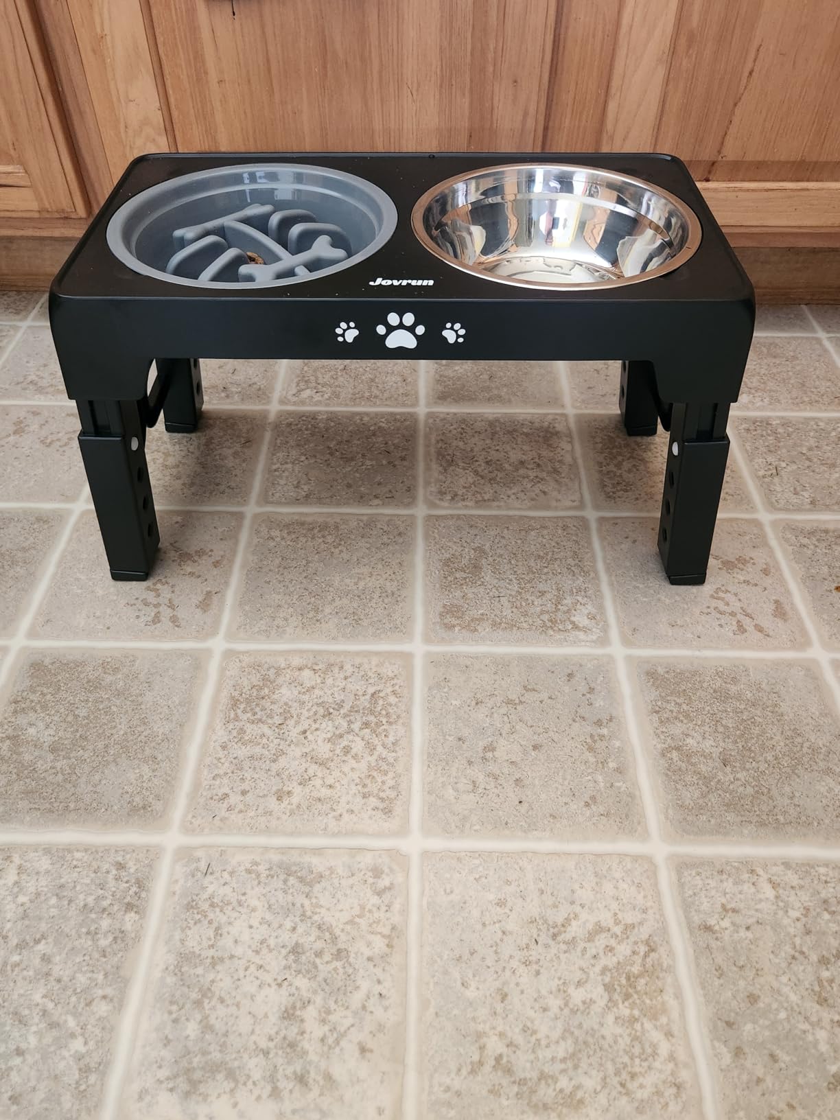 Jovrun Elevated Dog Bowls for Medium Large Size Dogs, Non-Slip Dog Feeder with 1*Stainless Steel Dishes & 1*Slow Feeder Bowl, 5 Heights Adjustable Raised Bowls to 3.15