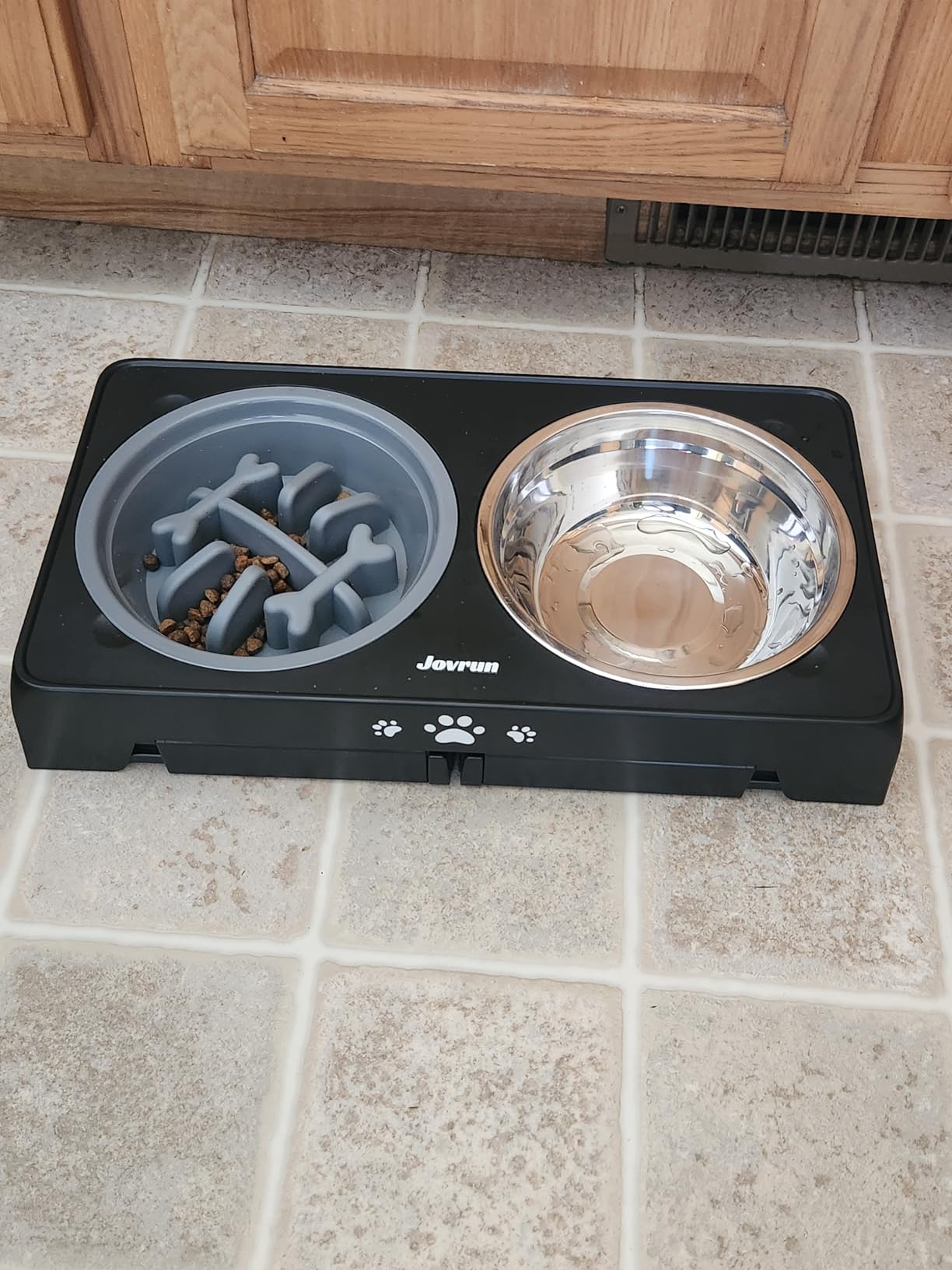 Jovrun Elevated Dog Bowls for Medium Large Size Dogs, Non-Slip Dog Feeder with 1*Stainless Steel Dishes & 1*Slow Feeder Bowl, 5 Heights Adjustable Raised Bowls to 3.15