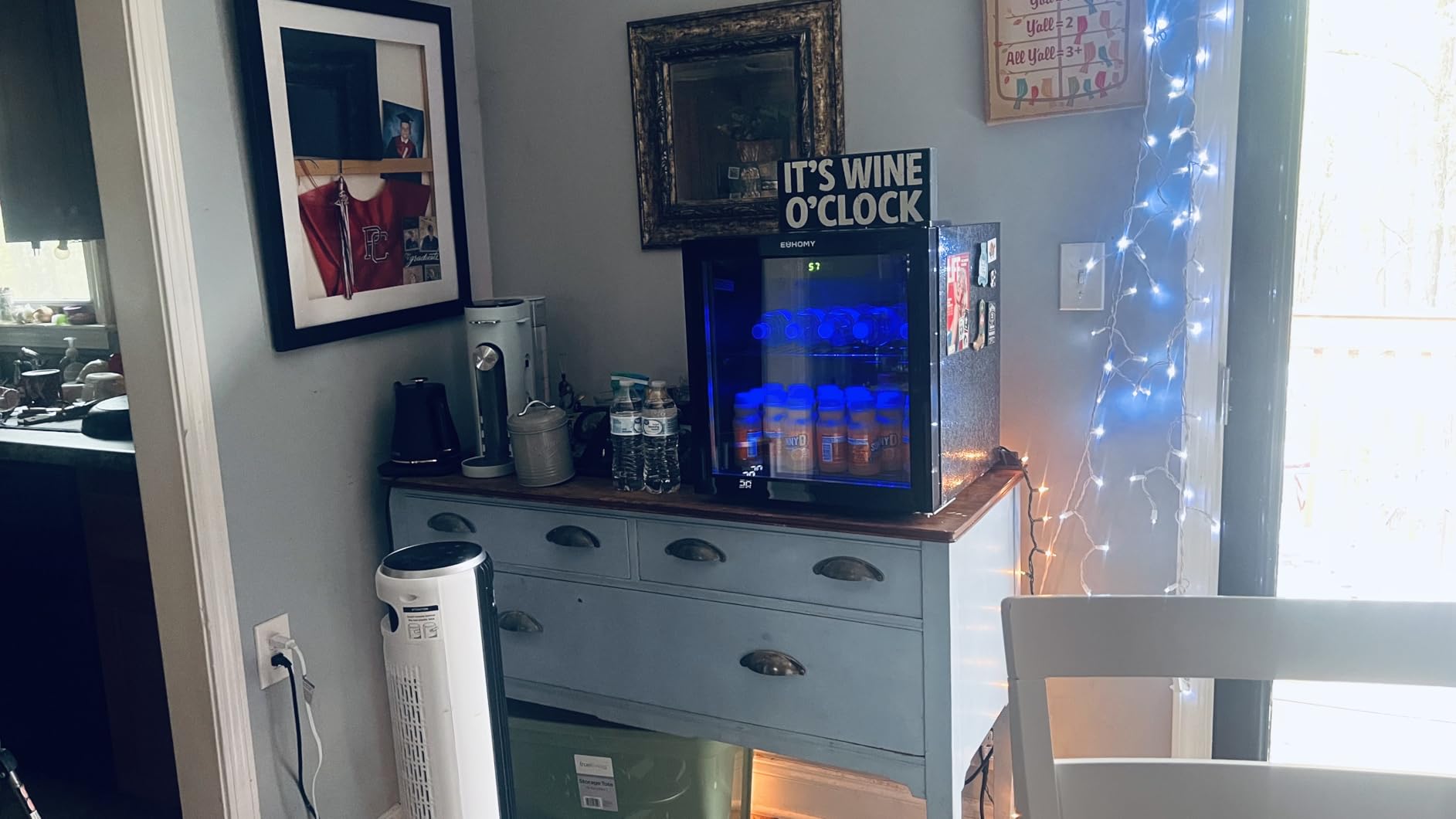 EUHOMY 48 Can Beverage Refrigerator cooler-Mini Fridge Glass Door for Beer Drinks Wines, Countertop Beverage Fridge with Adjustable Shelves Blue LED for Home/Office/Dorm/Bar, 1.3 cu.ft customer photo 2